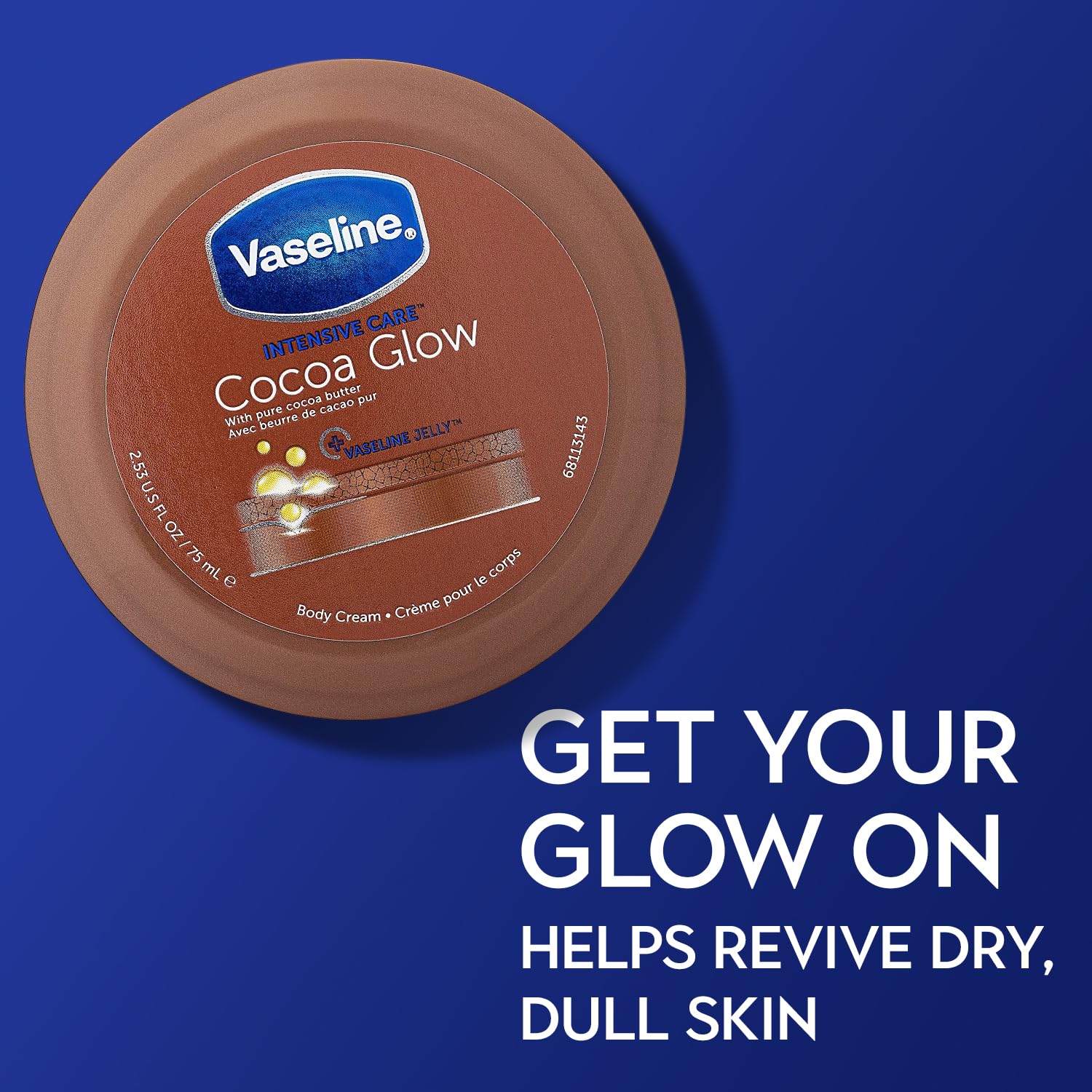 Vaseline Cocoa Glow Body Cream 6-Pack – Pure Cocoa Butter 48H Moisturizing Cream for Dry Skin, Travel-Size, 2.53 Fl Oz Ea