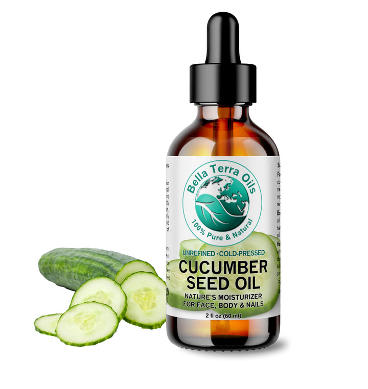 Bella Terra Oils - Cucumber Seed Oil 2 oz - Cold-Pressed Marvel, Packed with Vitamin E, B1, B2 & B3, Omega-6 Fatty Acids, Perfect Complement to Your Skin Regimen