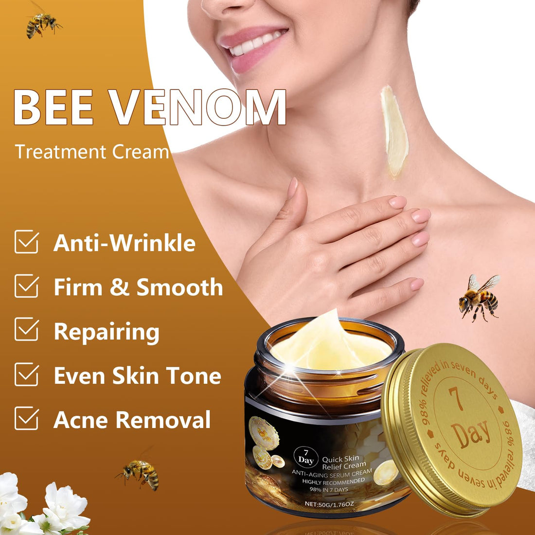 7-Day Quick Skin R-epair Cream, Bee Venom Skin R-epair Cream, 7-Day Multi-Effect All-in-One Skin Care Cream, Turmeric Skin Care Cream for All Skin Types (2pcs)