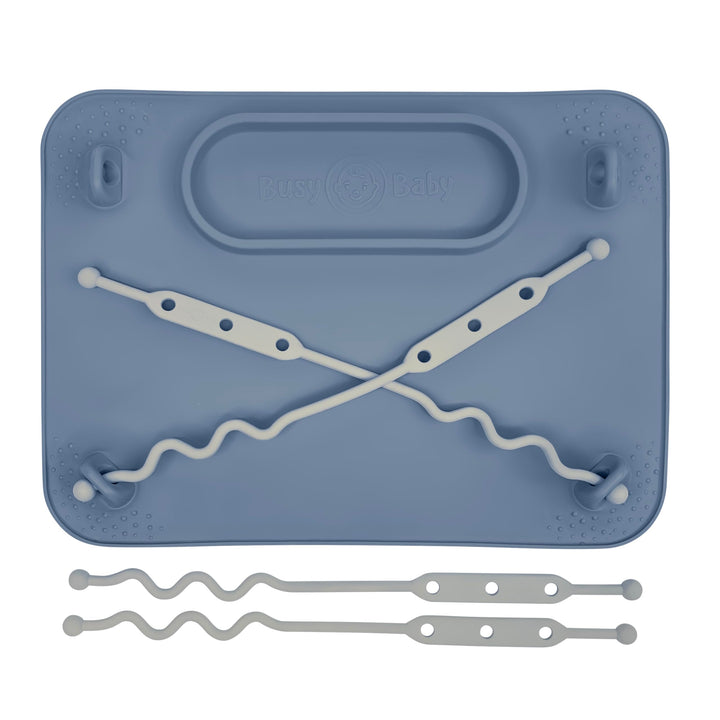 BUSY BABY Silicone Mat - New and Improved Suction Cups, 4 Straps to Secure Baby Essentials, Self Feeding, Baby Led Weaning, Travel Sleeve Included (Pewter)