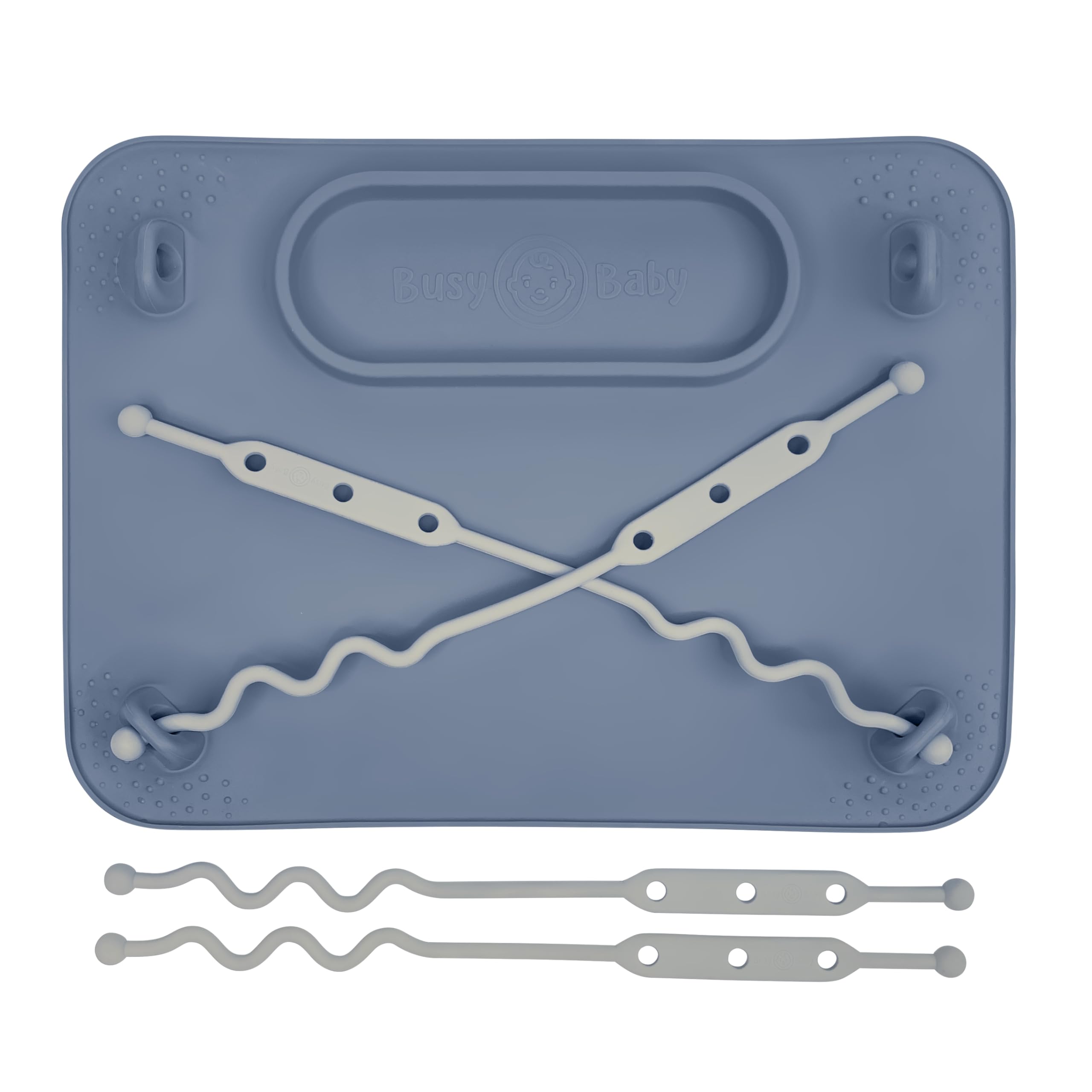 BUSY BABY Silicone Mat - New and Improved Suction Cups, 4 Straps to Secure Baby Essentials, Self Feeding, Baby Led Weaning, Travel Sleeve Included (Pink)