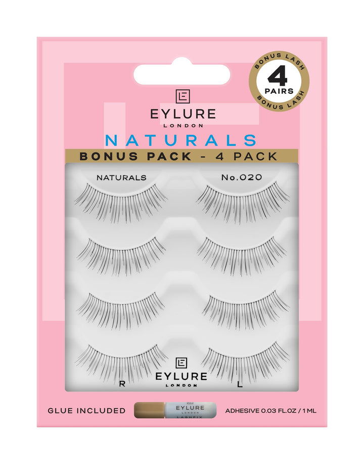 Eylure Naturals False Eyelashes Multipack, Style No. 020, Reusable, Adhesive Included, 3 Pair
