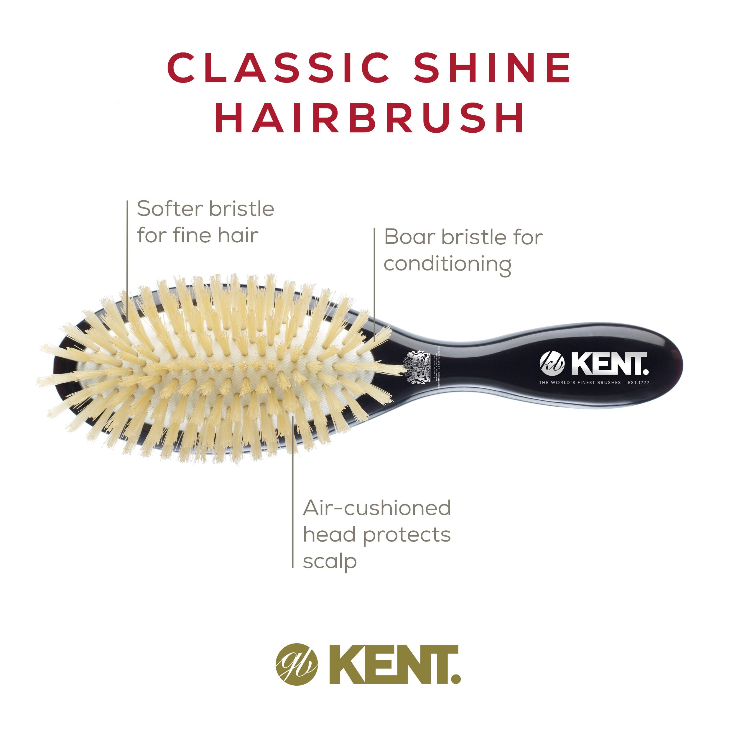 Kent Brushes Oval Cushion Hairbrush, White CSGM, Medium, 6 Ounce