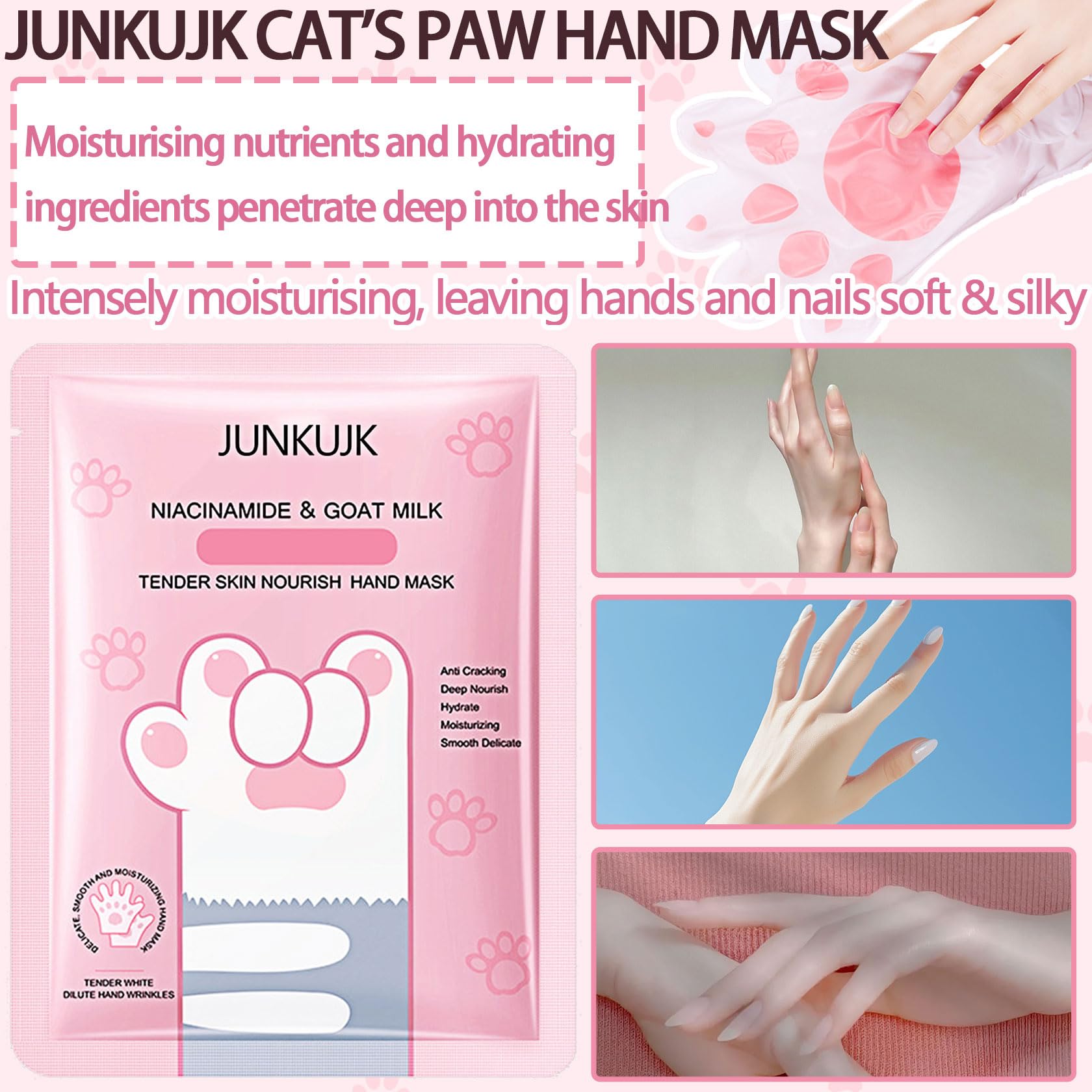 JunKuJK 6PCS Hand Masks,Hydrating Hand Masks Moisturizing Gloves Overnight for Dry Cracked Hands,Daily Hand Care Hand Masks Gift Set for Women and Men A
