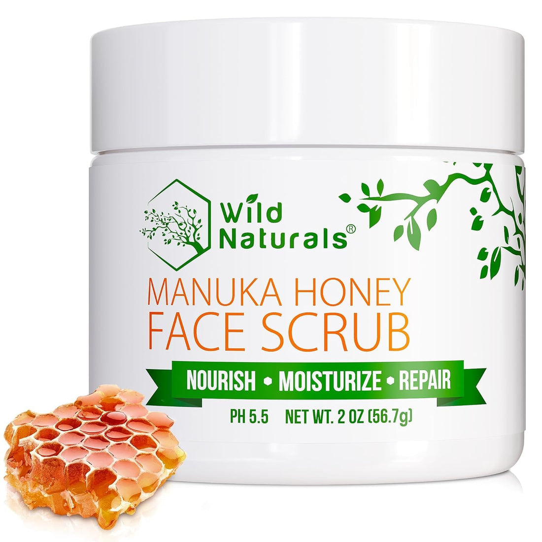 Manuka Honey Face Scrub - Gentle & Natural Blemish Control Exfoliator - Non-Toxic Facial Cleanser for Acne, Eczema, Blackheads, Dry & Sensitive Skin - Hydrating Exfoliating Scrub