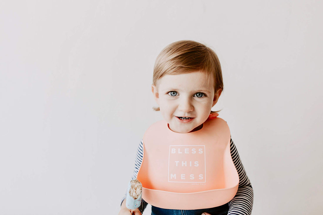 Simka Rose Silicone Bibs for Babies - Toddlers High Chair Dining Table and Restaurants - Silicone Baby Bibs with food catcher Adjustable Soft Catch all Bib with Pouch Baby Led Weaning for Boys & Girls