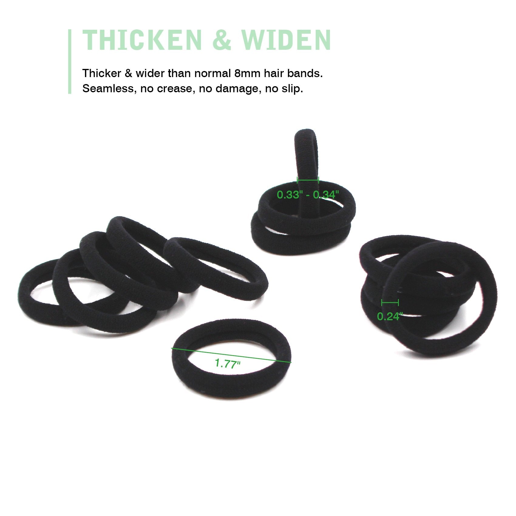 Cywlife Hair Ties Rubber Bands For Women Girls Thick Curly Hair, 100 Pcs Black, 8.5Mm No Crease Cotton Seamless Ponytail Holders Scrunchie For Kids Men, No Damage No Slip Soft Hair Elastics