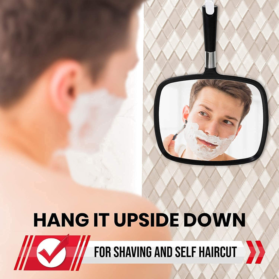 Mirrorvana Large & Comfy Hand Held Mirror (2017 Barber Model in Black) | New and Improved Sticker