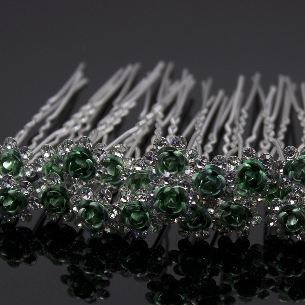 Newstarfactory Nestarfactory Rose U-sharped Design Collection Metal Hiar Pins Pack of 20 with Exclusive Gift (Green)