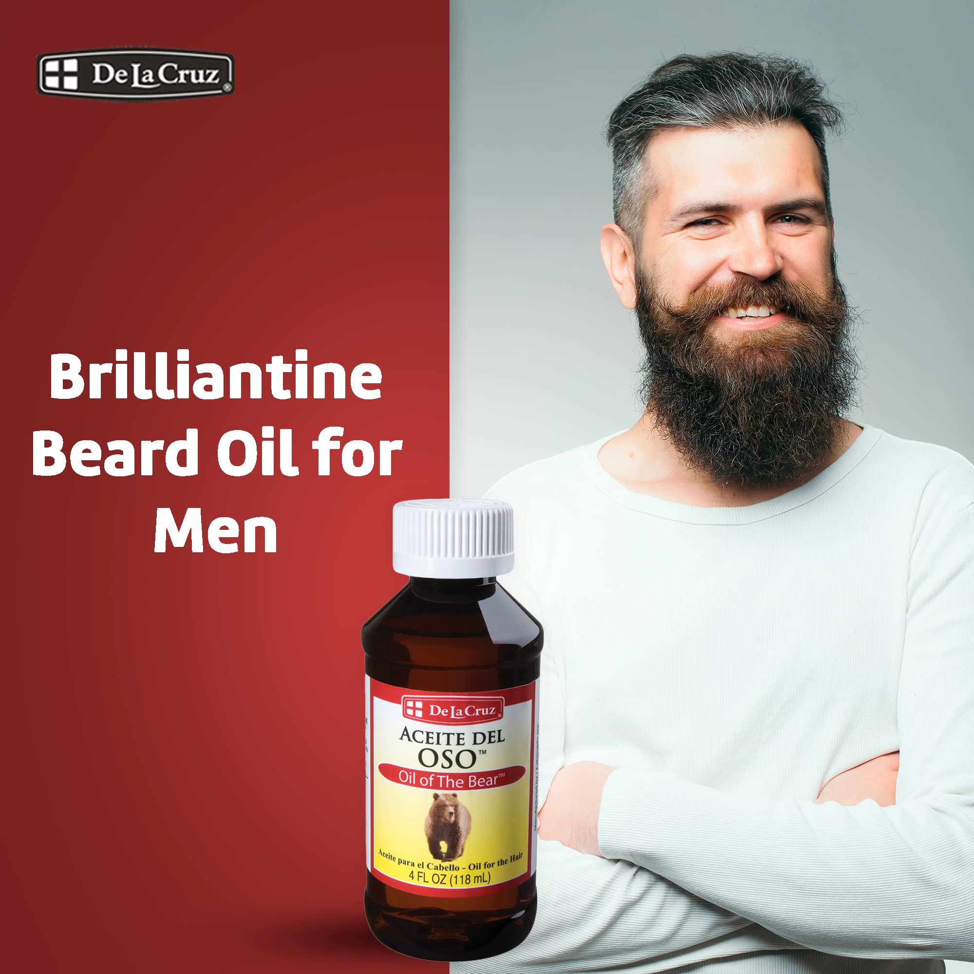 De La Cruz Oil of the Bear Beard Oil for Men - Grooming Brillantine for Hair, Mustache and Beard - Aceite del Oso