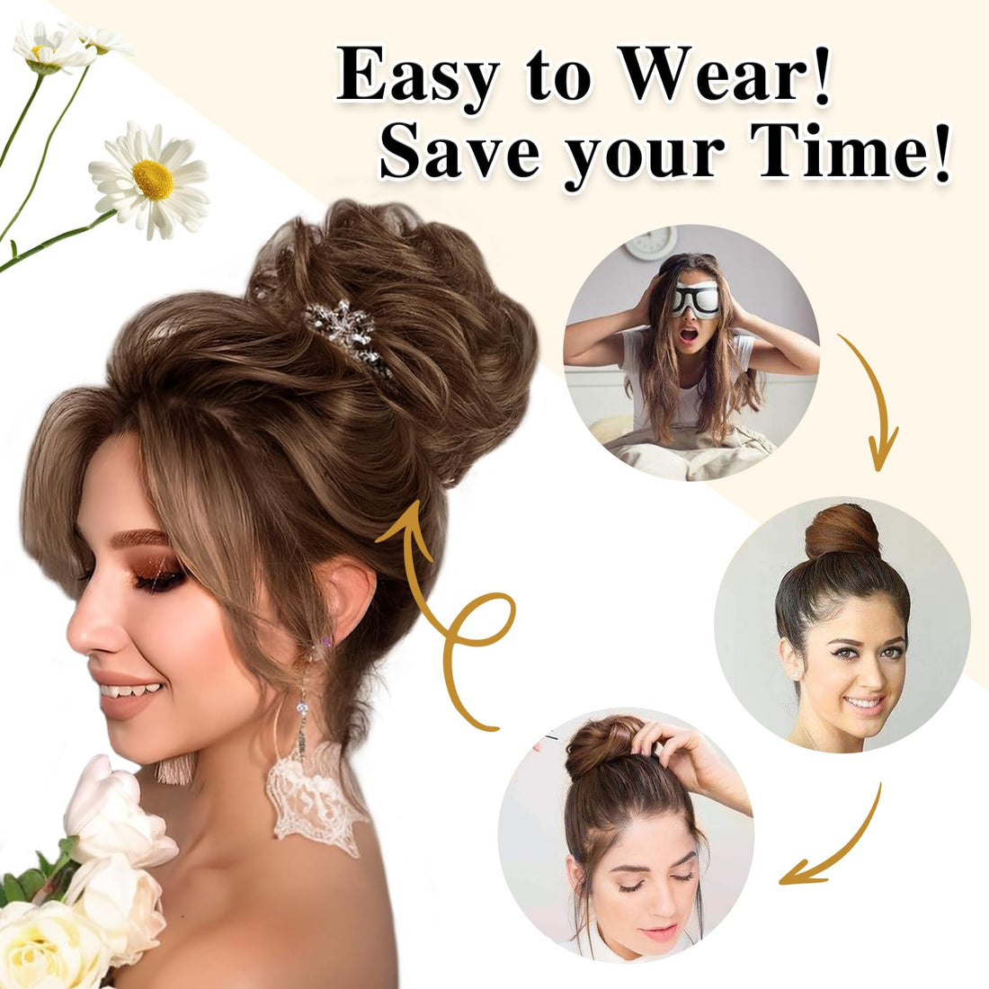 MORICA 1PCS Messy Hair Bun Hair Scrunchies Extension Curly Wavy Messy Synthetic Chignon for Women (4#(Darkest Brown Tend to Black))