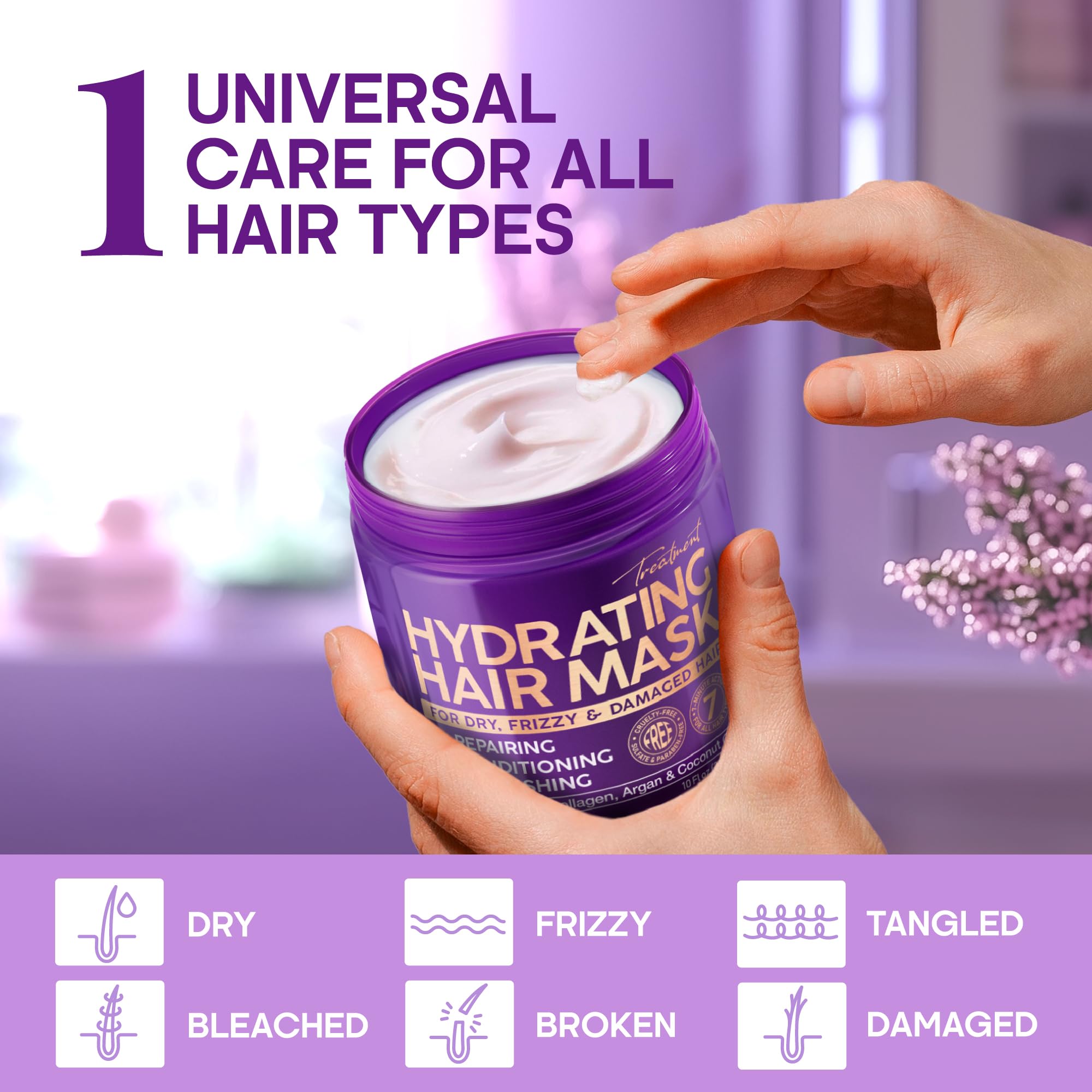 Hydrating Hair Mask - For Dry Damaged Hair - Moisturizing Keratin Treatment - Argan & Coconut Oil | Biotin | Collagen - Deep Conditioning, Anti Frizz Product for Women - Care for All HairTypes, 10 Oz