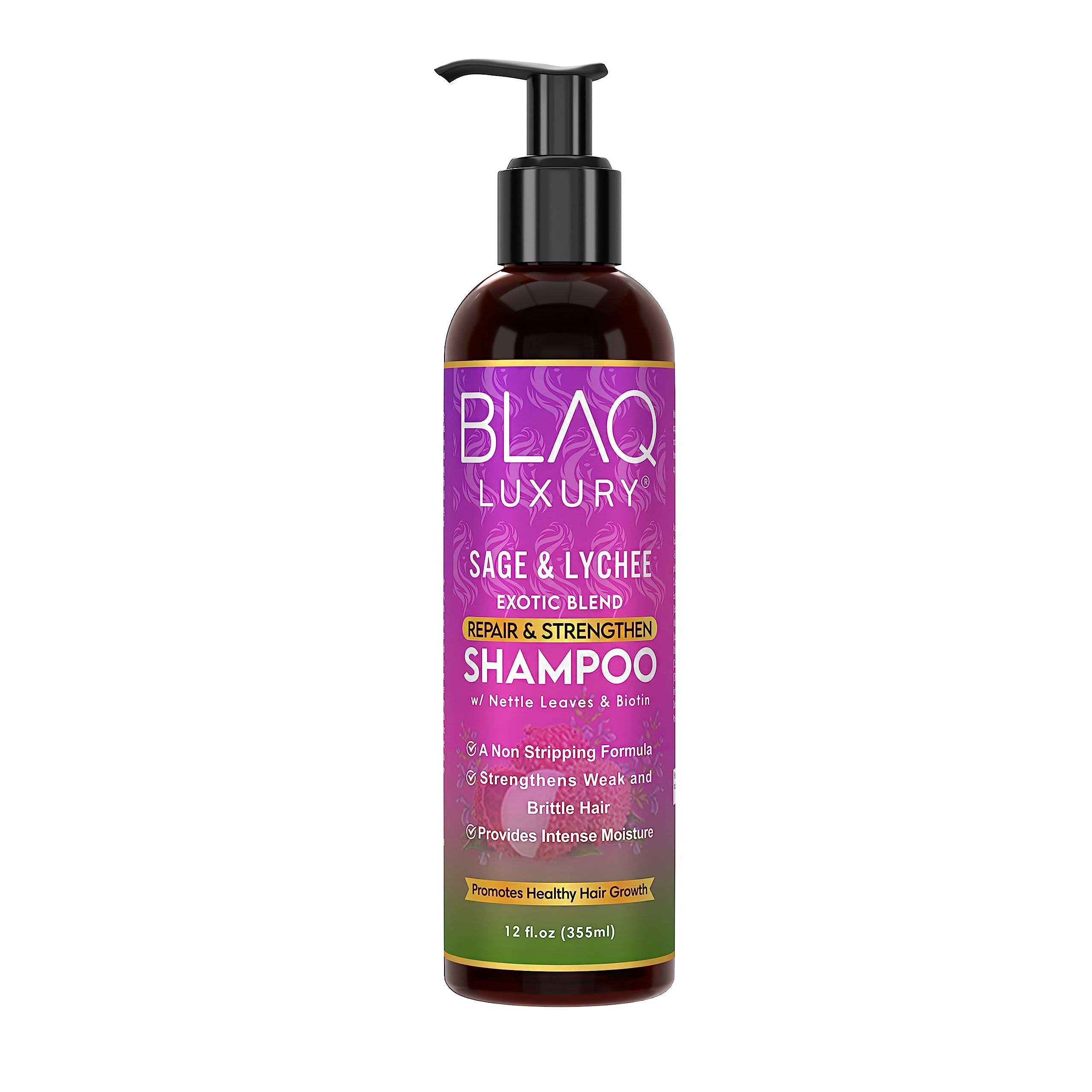 Blaq Luxury Sage & Lychee Wash and Style Gift Bundle with Biotin and Nettle | Strengthening Shampoo, Conditioner, Hair Masque, Daily Styling Lotion and Strong Hold Styler Gel