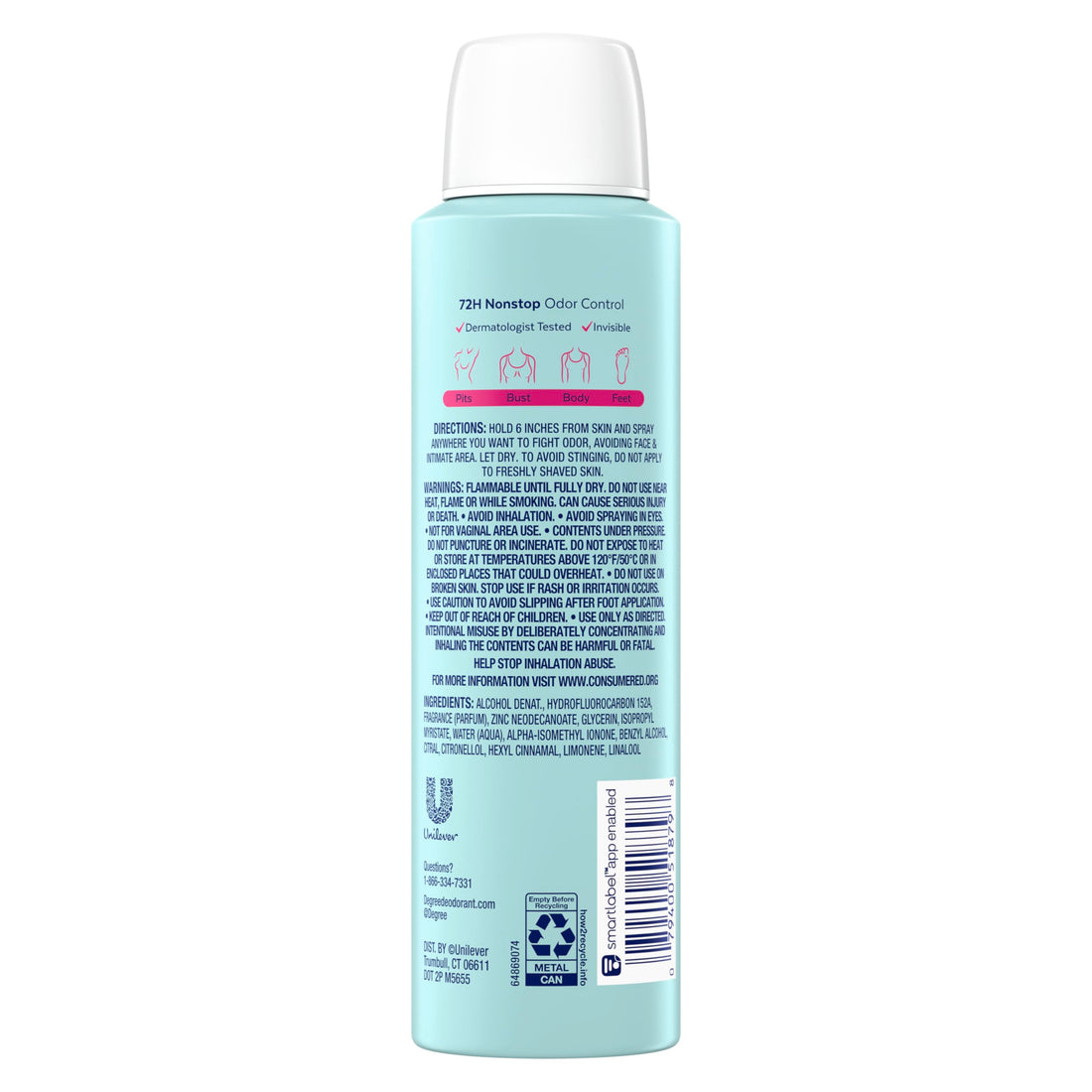 Degree Women Whole Body Deodorant Spray, Rose & Waterlily Scent, Aluminum Free 72H Odor Protection 4 oz