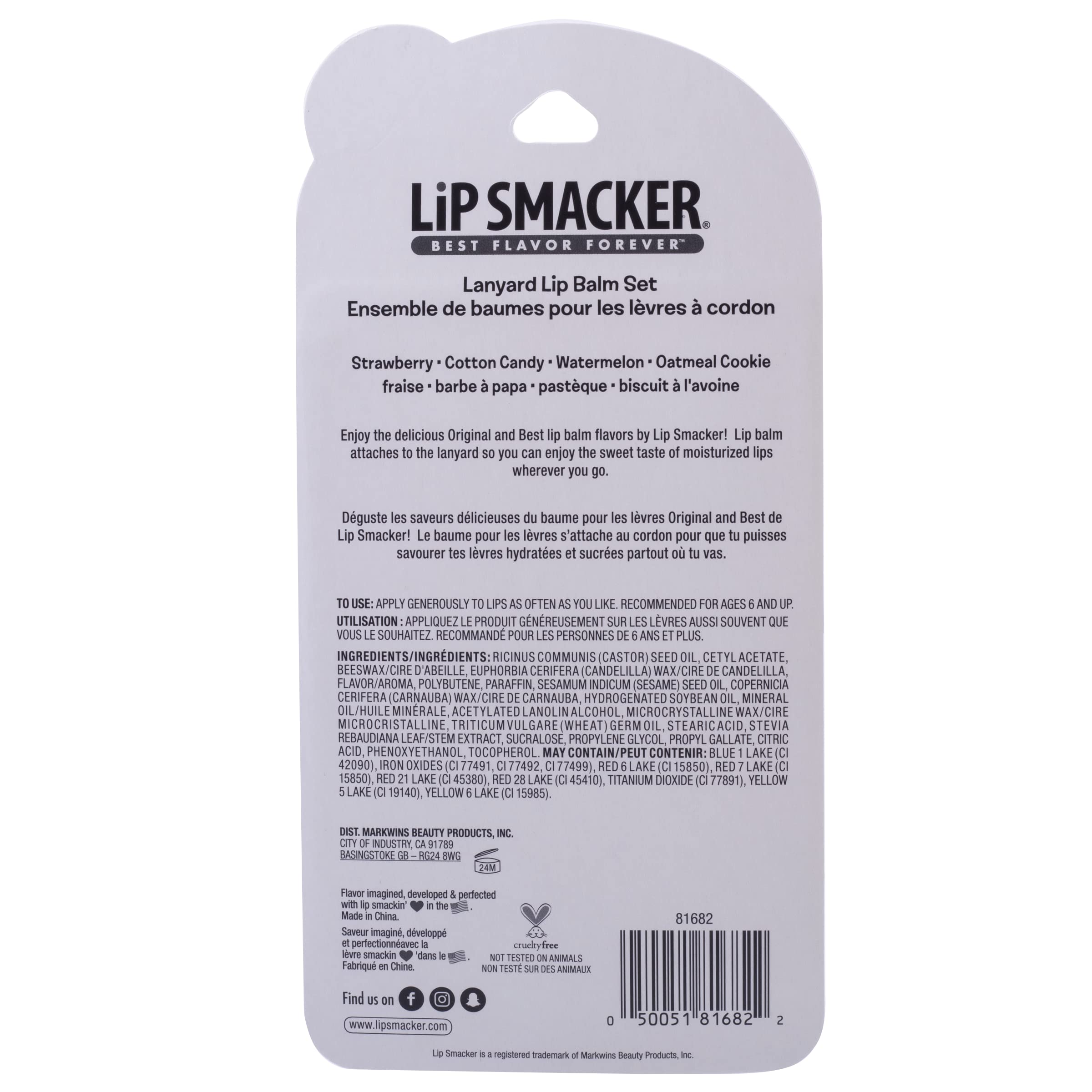 Lip Smackers Lanyard Lip Balm Set - Strawberry, Cotton Candy, Watermelon, Oatmeal Cookie - 0.14 oz (Pack of 1)