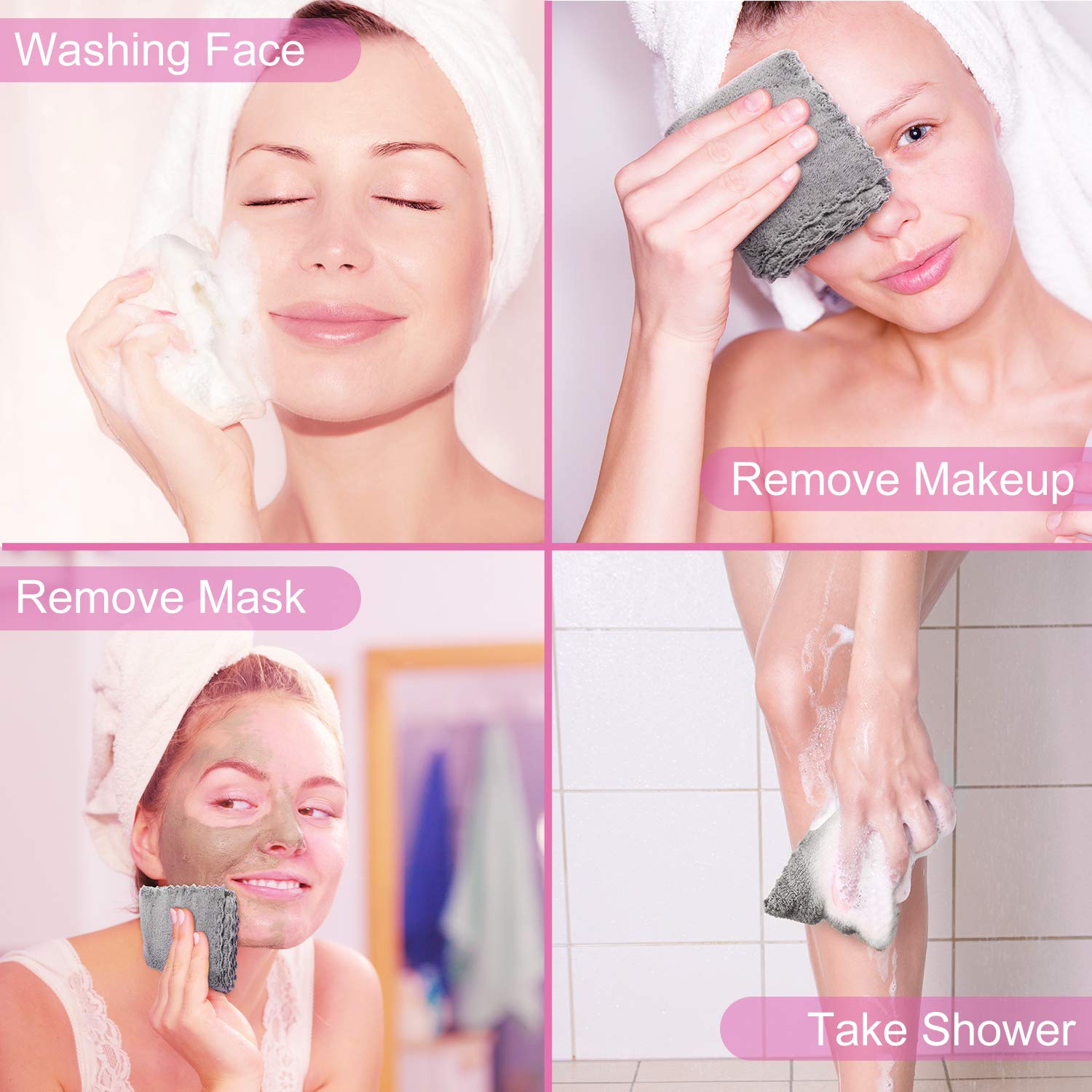 12 Pieces Face Makeup Remover Cloths Microfiber Wash Cloth Soft Facial Cleansing Cloth for Face, 12 x 12 Inch (White, Gray)