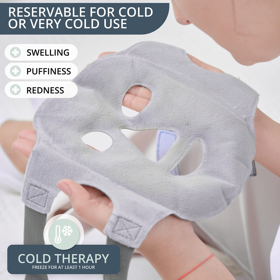 MyHalos Ice Face Mask - Frozen Face Mask for Pain Relief, Migraine & Wisdom Tooth Surgery - Our Cooling Face Mask for Swelling, Puffiness & Stress Relief - Hot or Cold Gel Face Mask Cold Pack