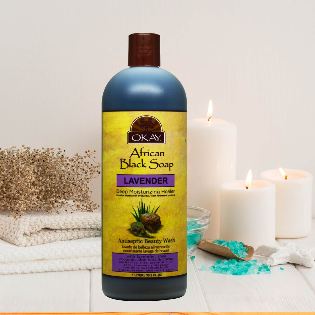 Okay African Black Soap Liquid, Lavender, 33 Ounce