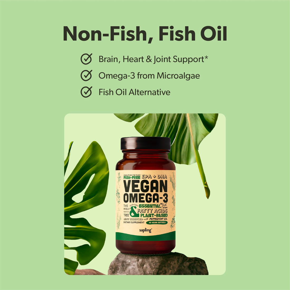 Vegan Omega 3 Supplement - Plant Based DHA & EPA Fatty Acids - Carrageenan Free, Alternative to Fish Oil, Supports Heart, Brain, Joint Health - Sustainably Sourced Algae - 60 Softgels