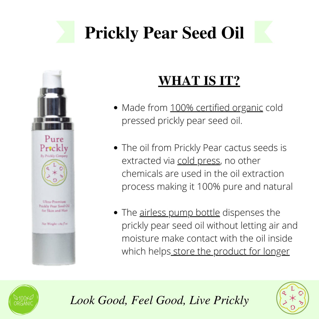 Prickly Company Pure Prickly Prickly Pear Seed Oil - 100% Organic, Cold Pressed, Ultra-Premium Pump Bottle. Say Goodbye to Dry Skin, Cracked Knuckles, Cracked Lips, and More! (50 ml)