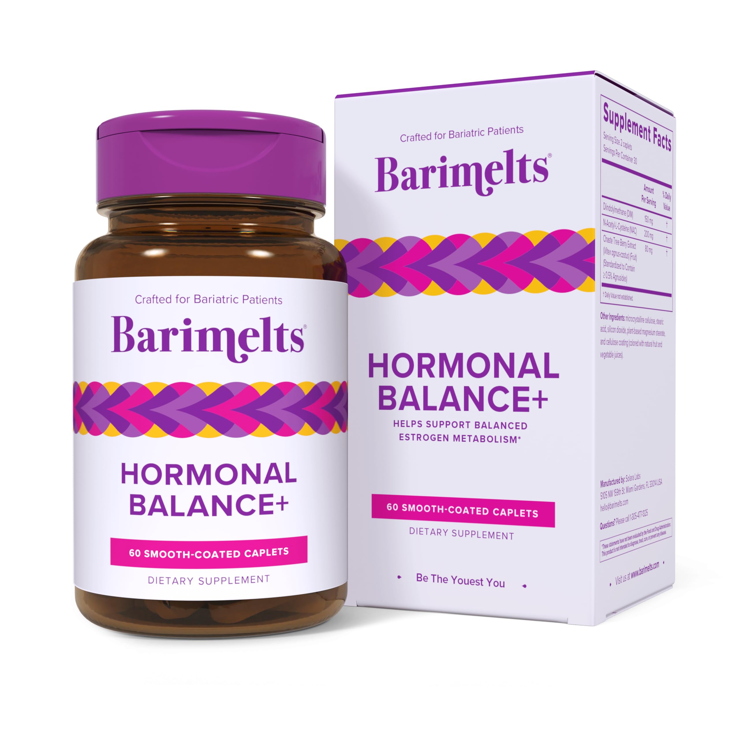 BariMelts Hormonal Balance+, 60 Easy-Swallow Caplets (1-Month Supply), Bariatric Supplement with DIM, NAC and Chasteberry, Supports Hormone Balance for Women After Bariatric Surgery