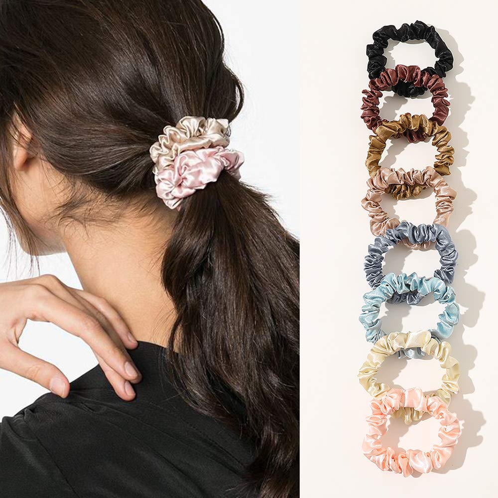 Scrunchies Silk Satin Hair Ties - Elestics Ponytail Holder Hair Bands Small Scrunchy For Thick Curl Hair No Crease Hair Ties Accessories Soft Ropes No Hurt Your Hair for Women and Girls