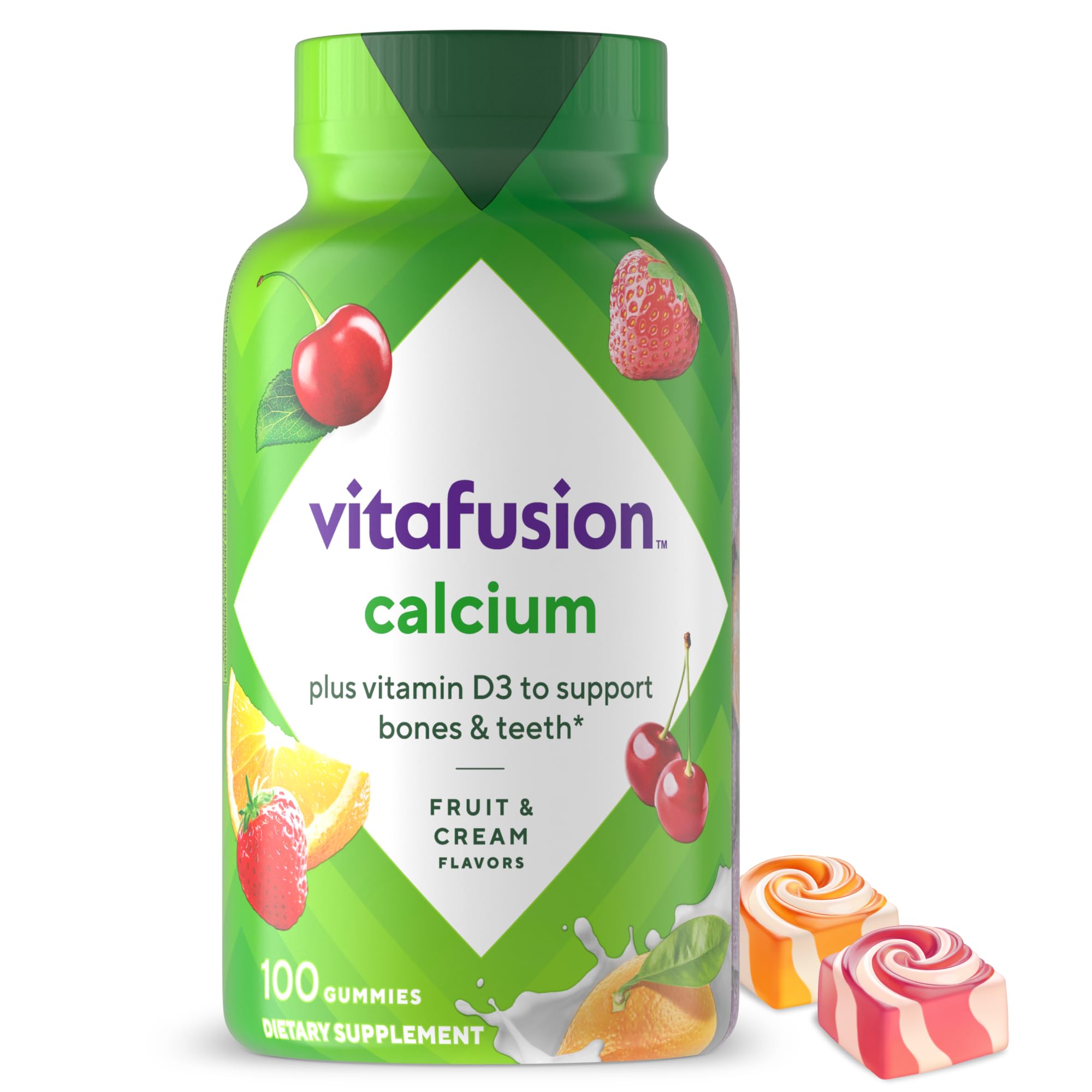vitafusion Chewable Calcium Gummy Vitamins for Bone and Teeth Support, Fruit and Cream Flavored, America’s Number 1 Gummy Vitamin Brand, 50 Day Supply, 100 Count