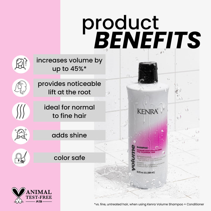 Kenra Volume Shampoo | Creates Body, Bounce & Fullness | Increases Volume up to 45% | Adds Shine | Color Safe | Fine To Normal Hair | 33.8 fl. oz.