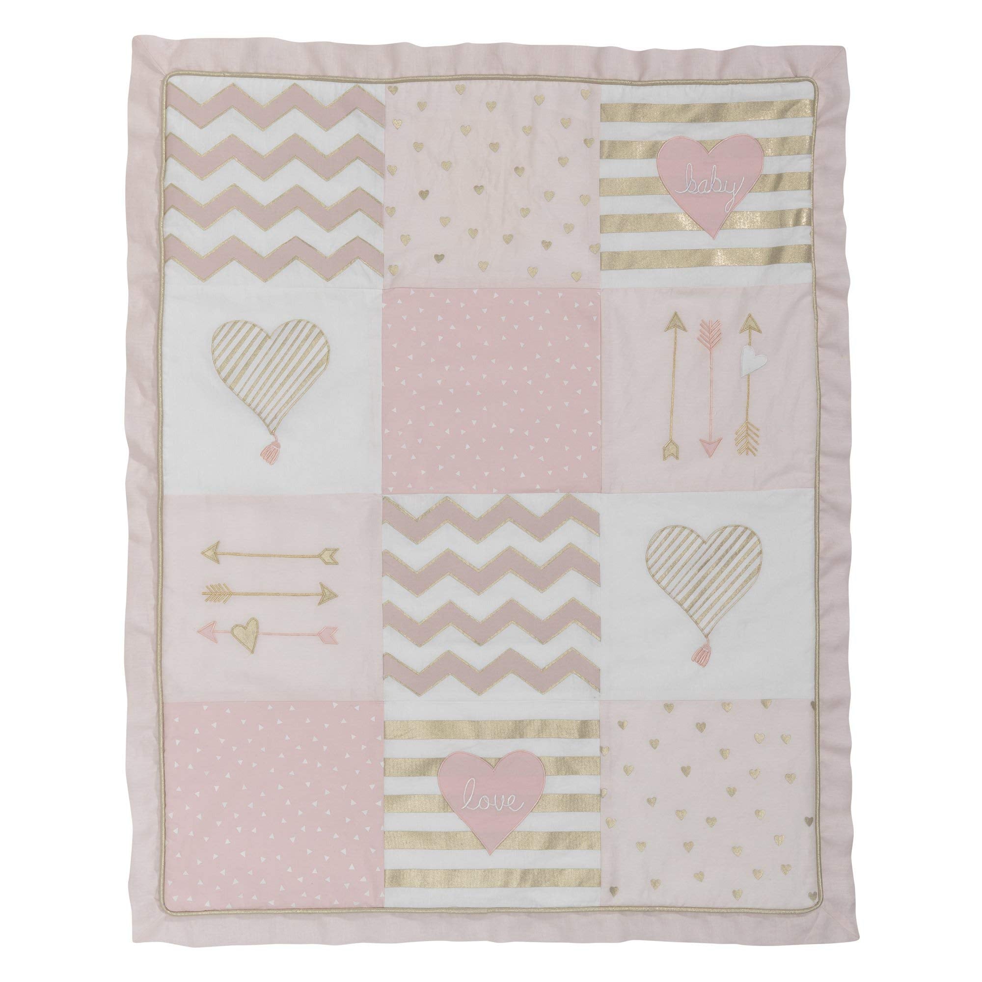Lambs & Ivy Baby Love Pink/Gold Girl Heart 4 Piece Crib Bedding Set