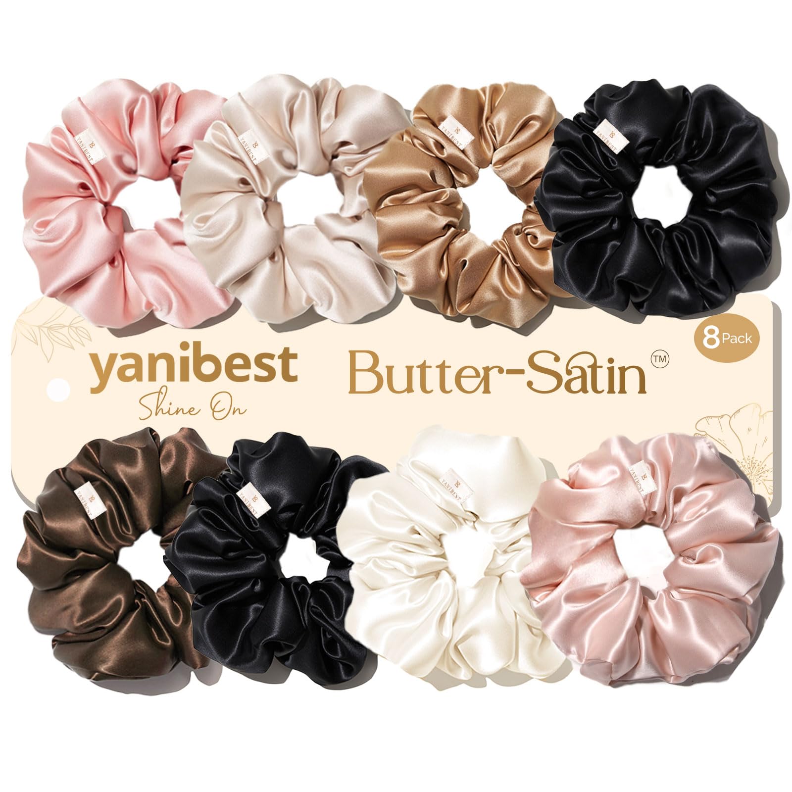 Yanibest 8 Pcs Satin Scrunchies - Silk Scrunchies Ponytail Holders, Soft Satin Hair Ties No Damage,Hair Accessories for Women Girls