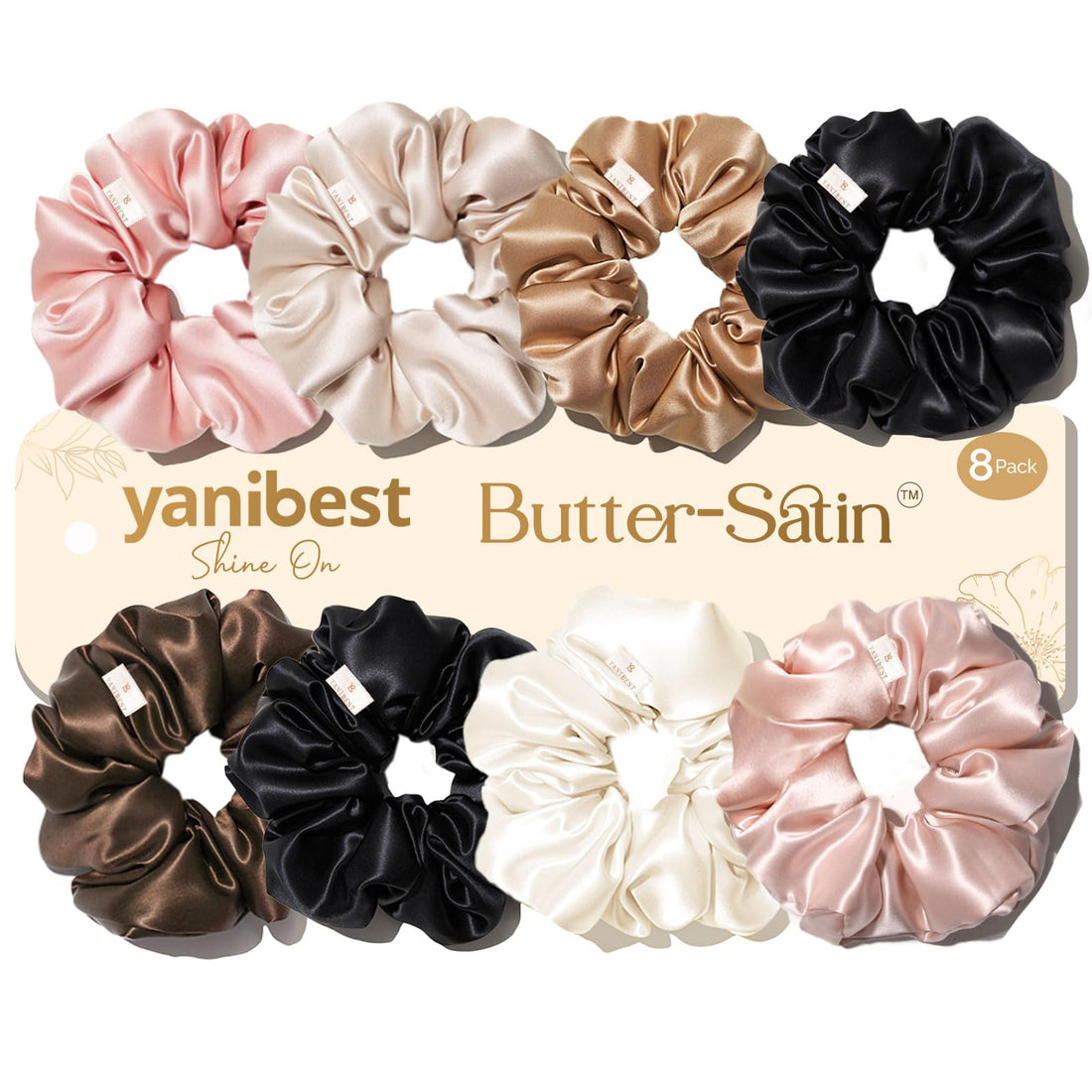 Yanibest 8 Pcs Satin Scrunchies - Silk Scrunchies Ponytail Holders, Soft Satin Hair Ties No Damage,Hair Accessories for Women Girls