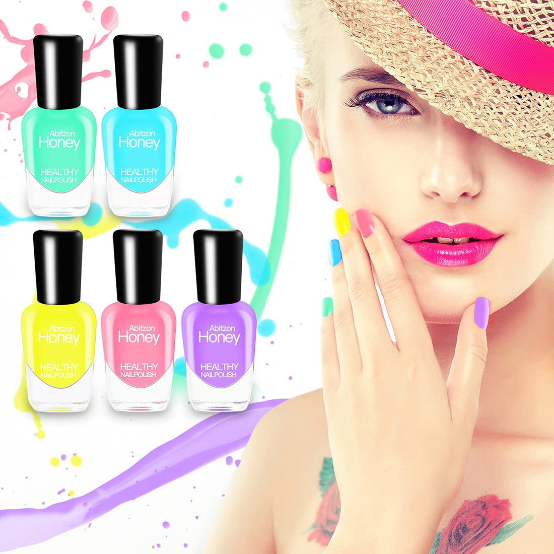 Abitzon NEW Nail Polish Set (10 Bottles) - Non-Toxic Eco-Friendly Easy Peel Off & Quick Dry Water Based Nail Polish