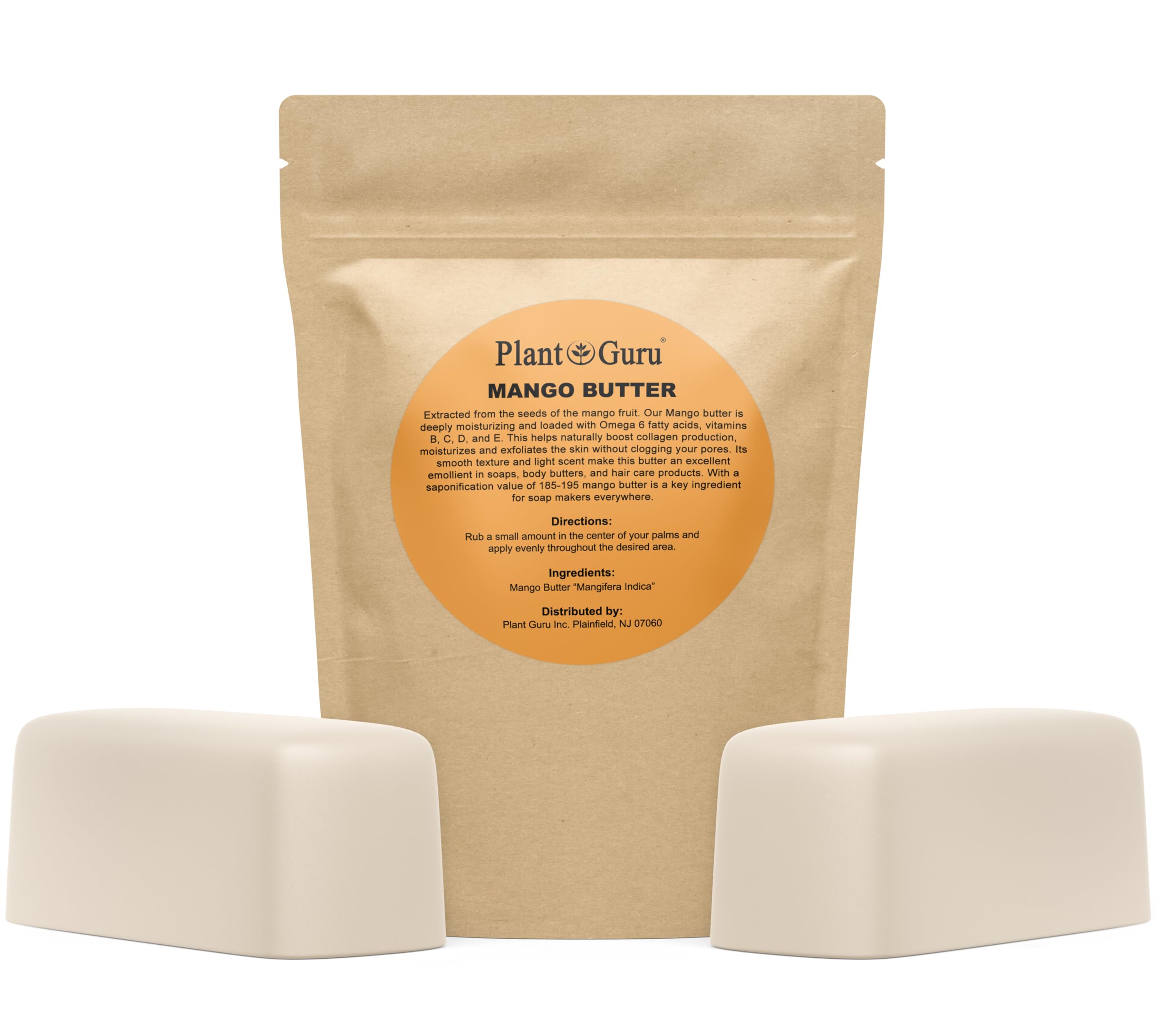 Raw Mango Butter 2 lbs. Bar - 100% Pure Natural Unrefined - Great for Skin, and Hair Growth. DIY Soap Making, Body Butters, Lotions and Creams.