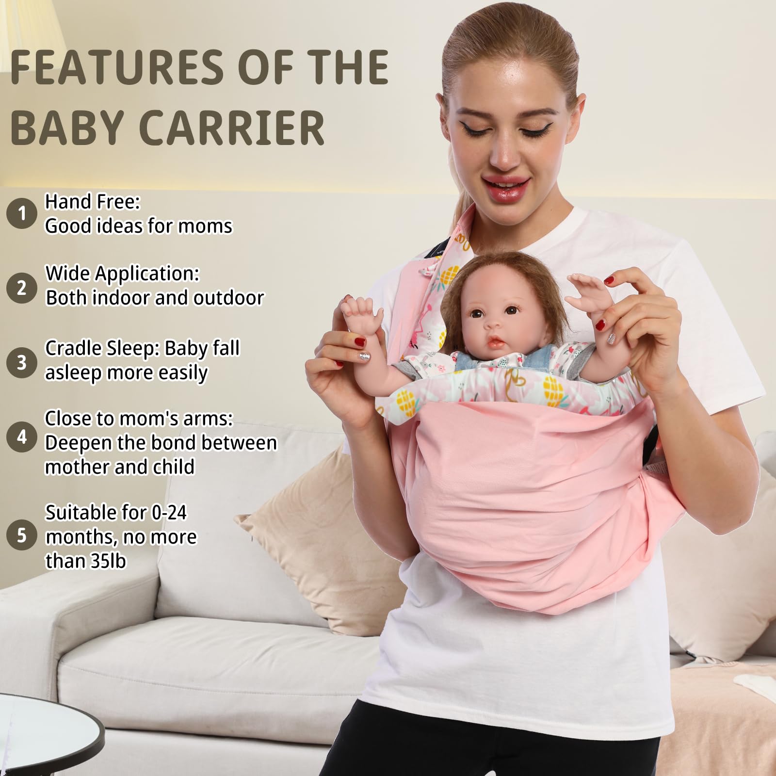 Baby Carrier by Cuby, Natural Cotton Baby Wraps Sling Baby Holder Extra Comfortable for Easy Wearing Carrying for Newborn, Soft and Adjustable Newborn and Toddler Carrier Slings (Pink Flamingo)