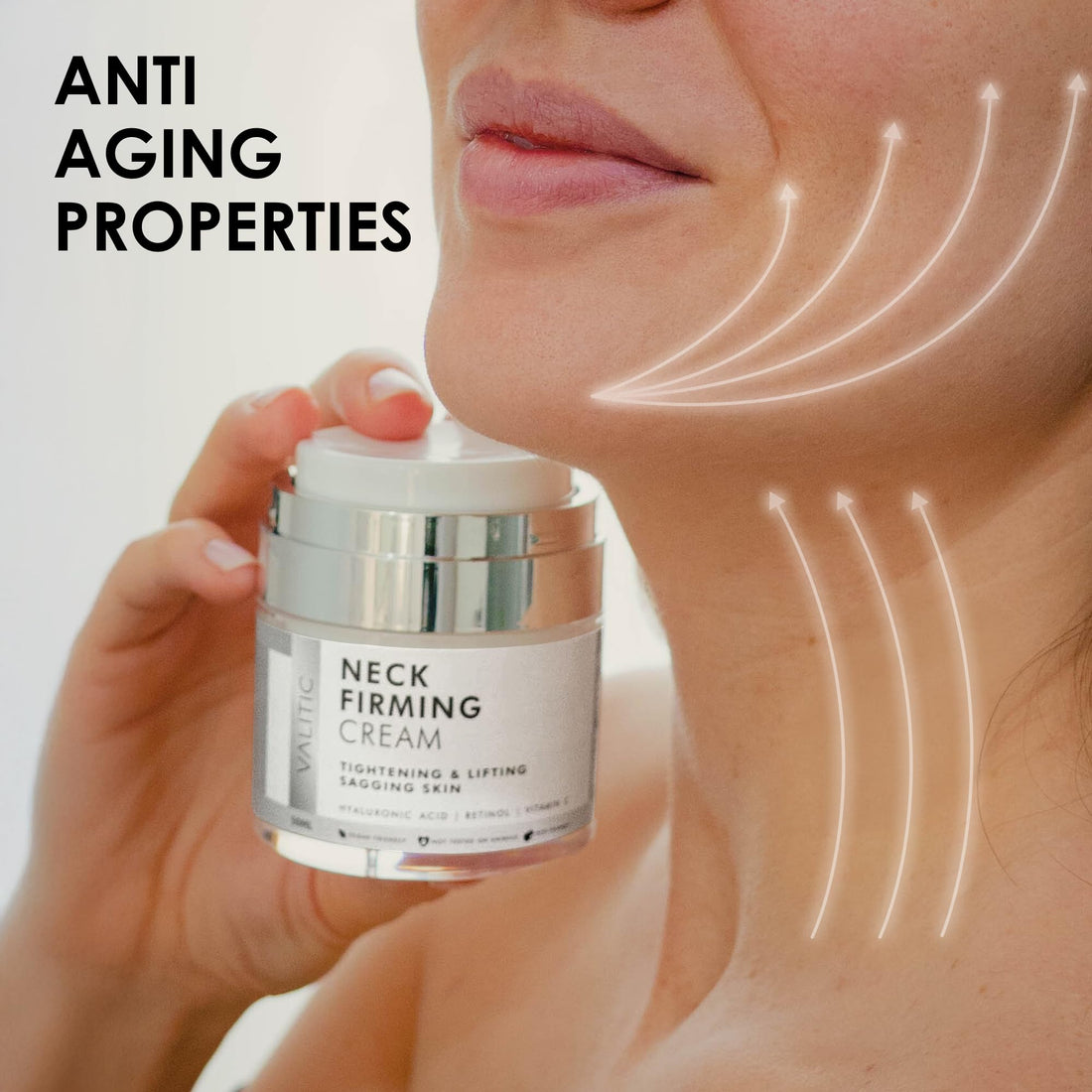 VALITIC Neck Cream for Tightening and Firming - Hyaluronic Acid, Retinol, and Vitamin C - Anti Aging Tightening & Lifting Sagging Skin Day and Night Cream