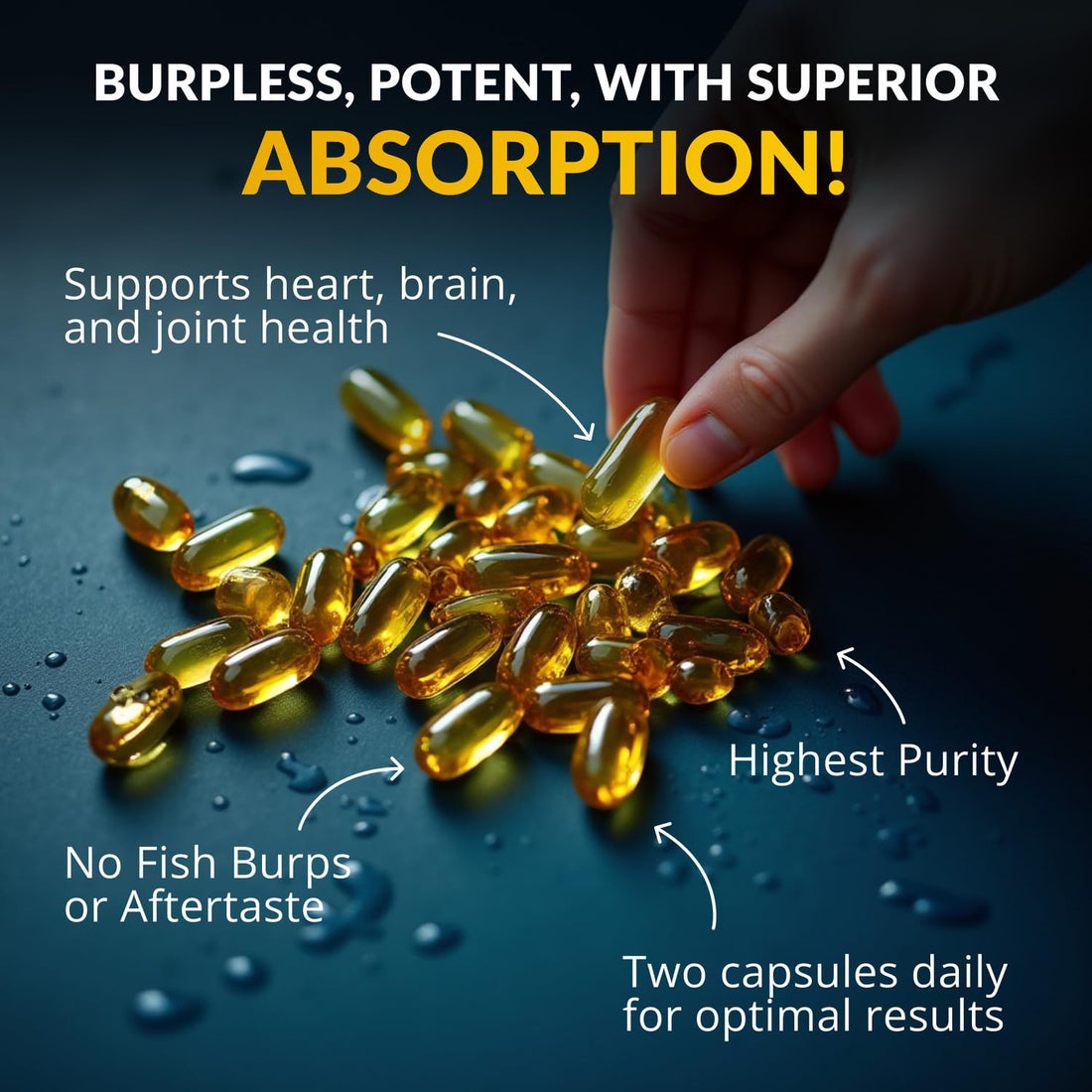 Wild Foods Fish Oil Omega 3 Supplements | 1600 mg | Highly-Potent: DPA, DHA, EPA | Burpless, Odorless, Non-GMO, Gluten Free | For Brain & Heart Health, Joint Support | 60 Capsules (1 pk) | 30 Servings