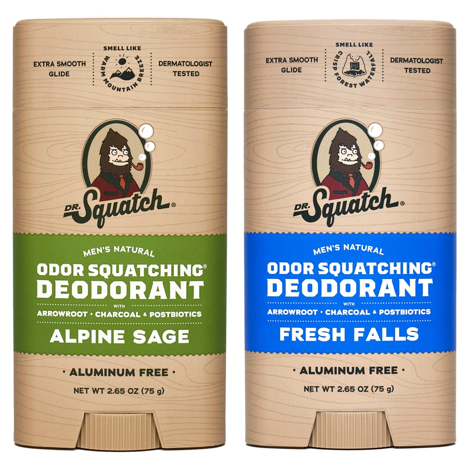 Dr. Squatch Natural Deodorant for Men – Odor-Squatching Men's Deodorant Aluminum Free - Alpine Sage + Fresh Falls (2.65 oz, 2 Pack)