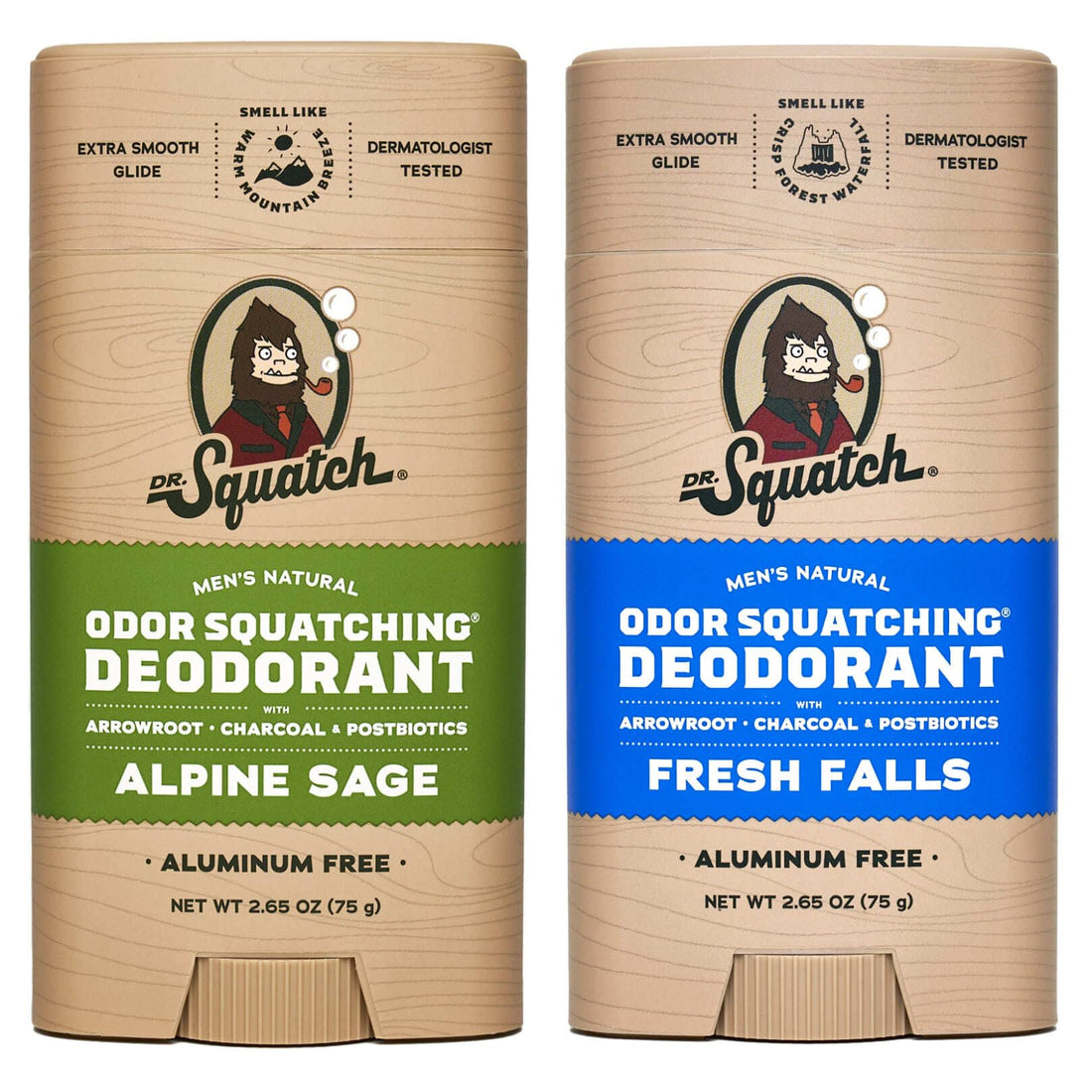 Dr. Squatch Natural Deodorant for Men – Odor-Squatching Men's Deodorant Aluminum Free - Alpine Sage + Fresh Falls (2.65 oz, 2 Pack)