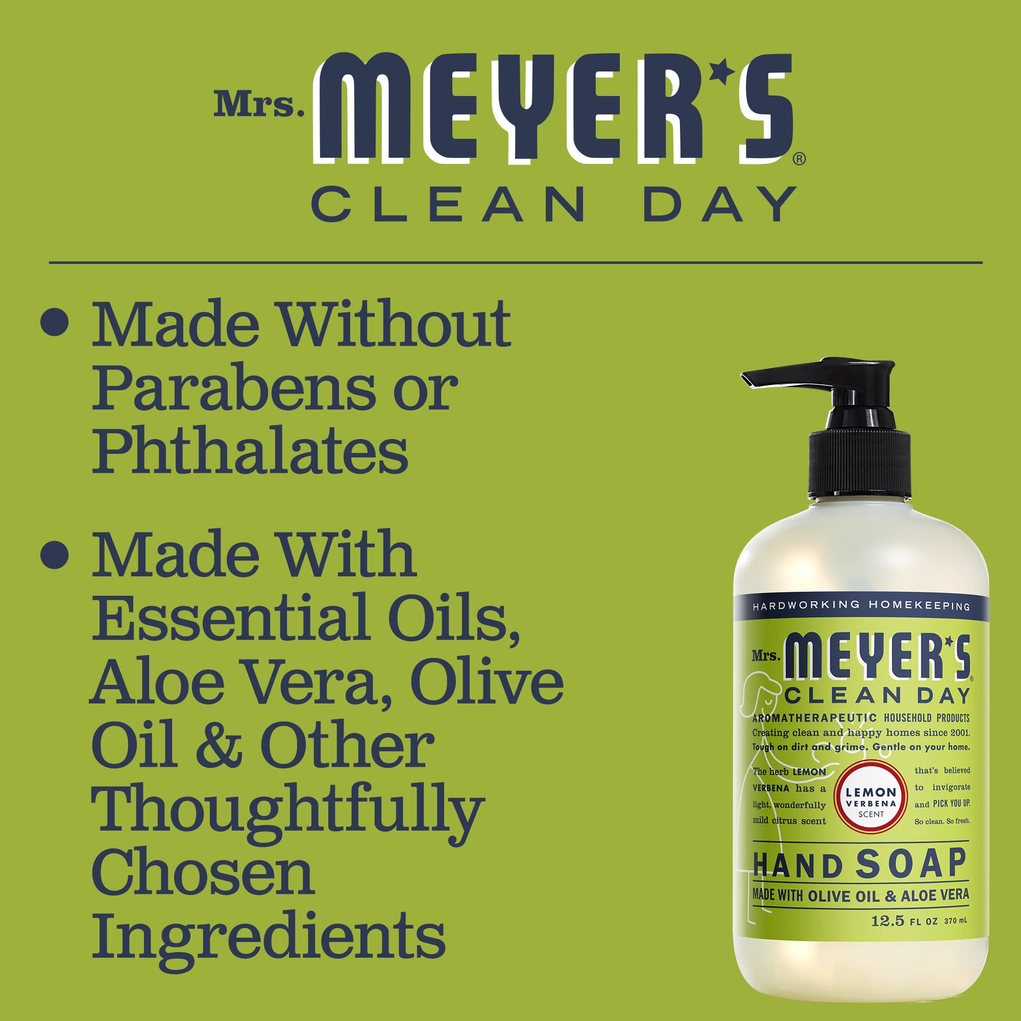 Mrs. Meyers Clean Day Liquid Hand Soap, Lemon Verbena Scent, 12.5 fl oz (Pack of 3)