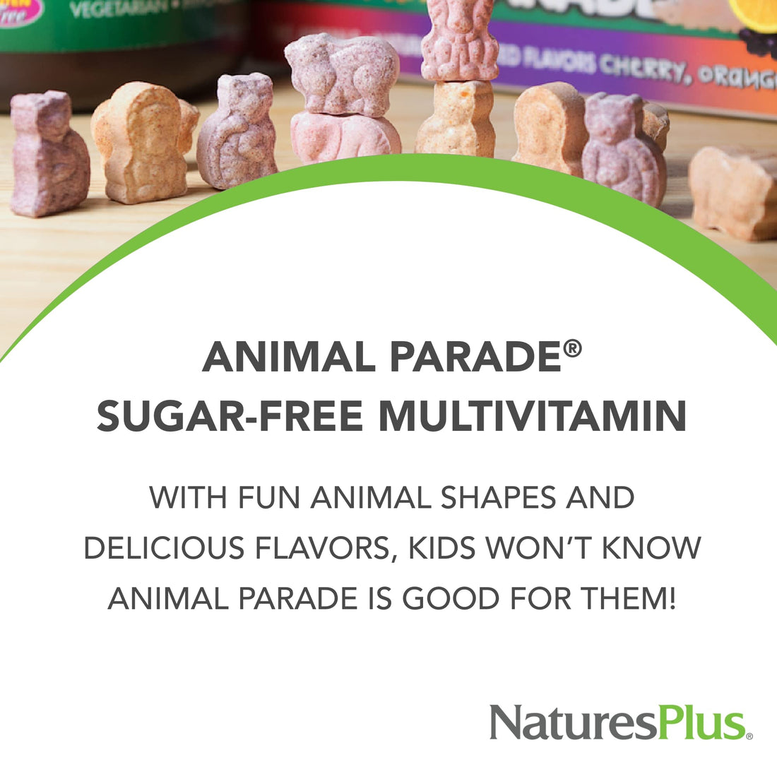 Natures Plus Animal Parade Sugar-Free Children's Multivitamin - Assorted Cherry, Grape & Orange Flavors - Pack of 2, 90 Chewable Tablets - 90 Total Servings