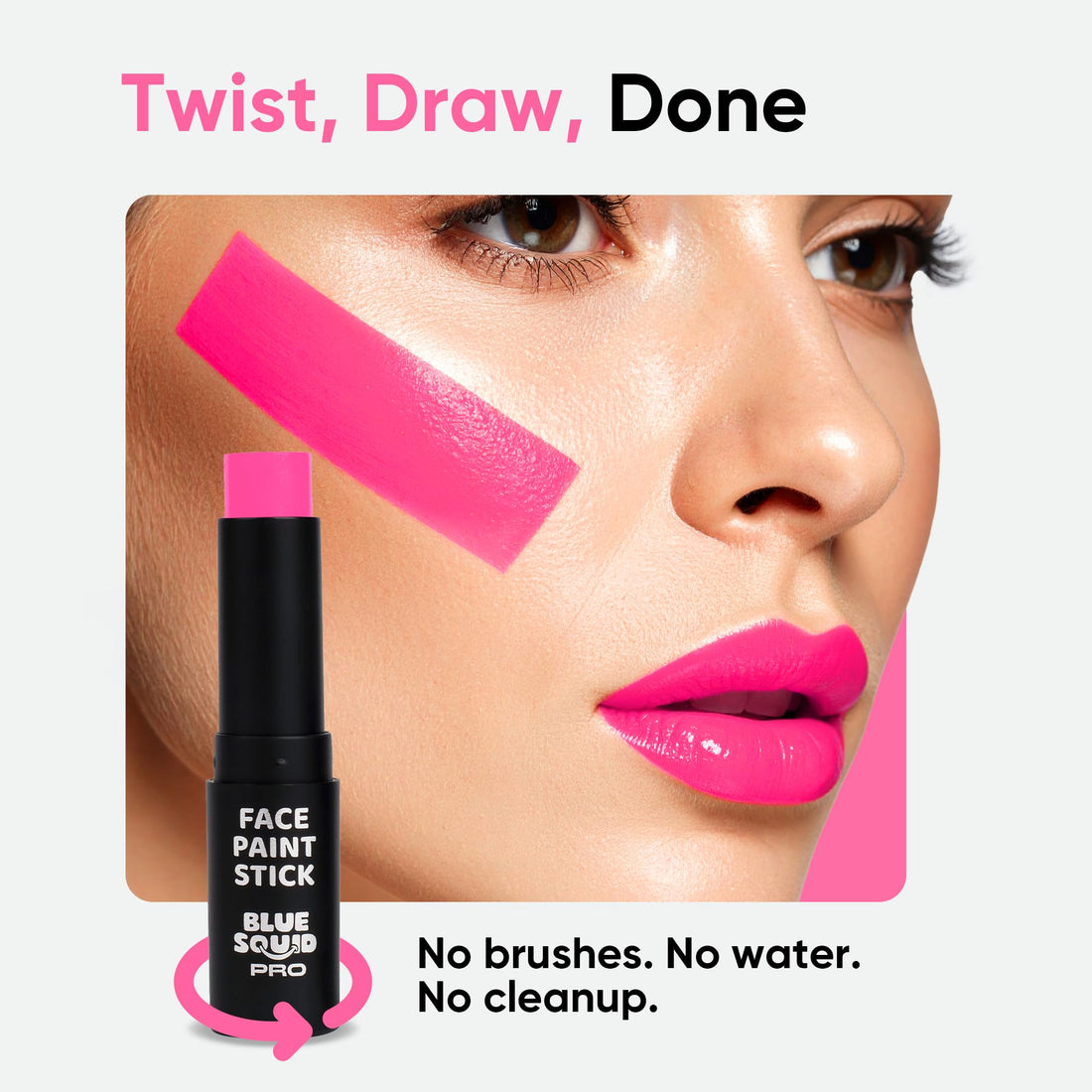 Blue Squid PRO Pink Face Paint Stick - Waterproof Body Paint For Adults & Kids Eye Black Baseball, Eyeblack Softball - Vegan Hypoallergenic Twist-Up Non-Toxic Makeup Stick - Cosplay, Sports & SFX