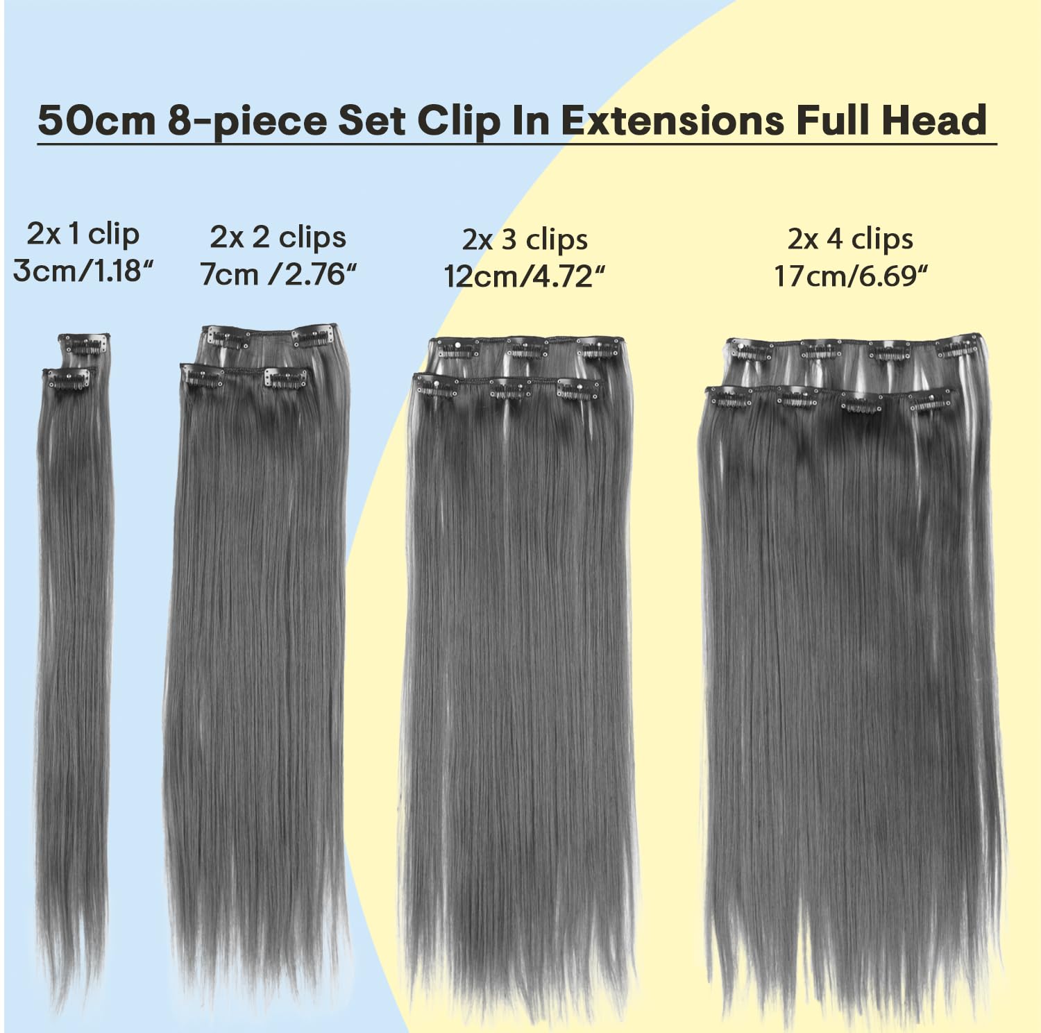 black # 1 CES 100 : PRETTYSHOP XXL Full Head Set 8 pcs 20 Clip In Hair Extensions Hairpiece Smooth Straight Heat-Resisting black # 1 CES 100