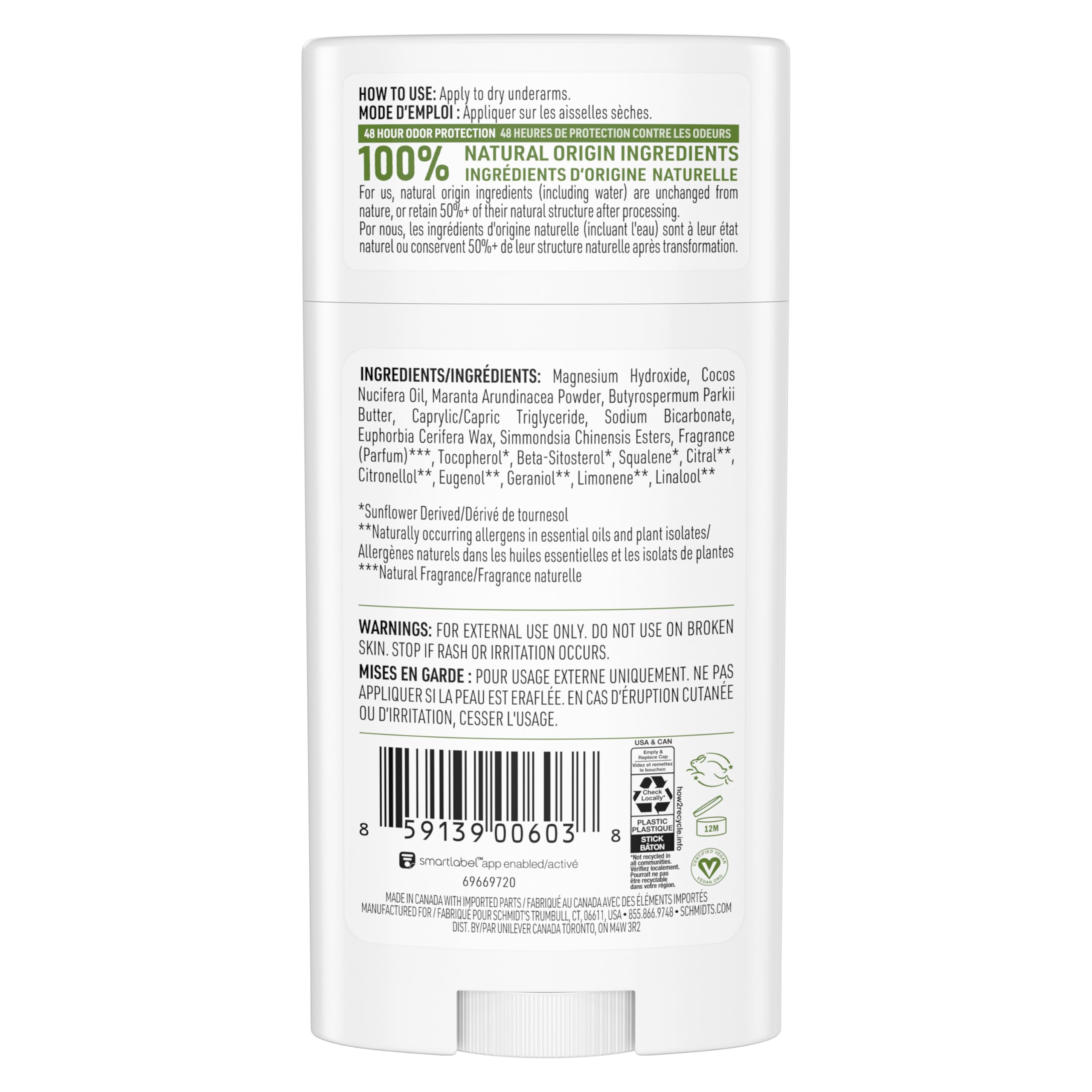 SCHMIDTS DEODORANT Bergomot Lime Deodorant Stick, 2.65 OZ