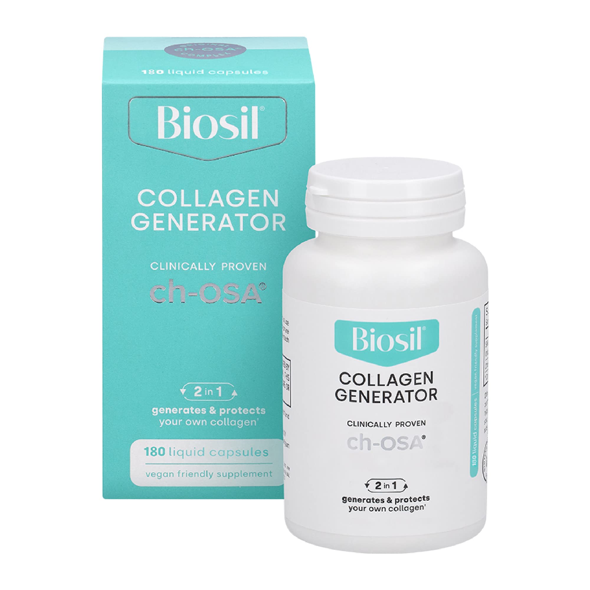 Biosil Collagen Generator - 180 Liquid Capsules - with Patented ch-OSA Complex - Generates & Protects Your Own Collagen - GMO Free - 90-Day Supply