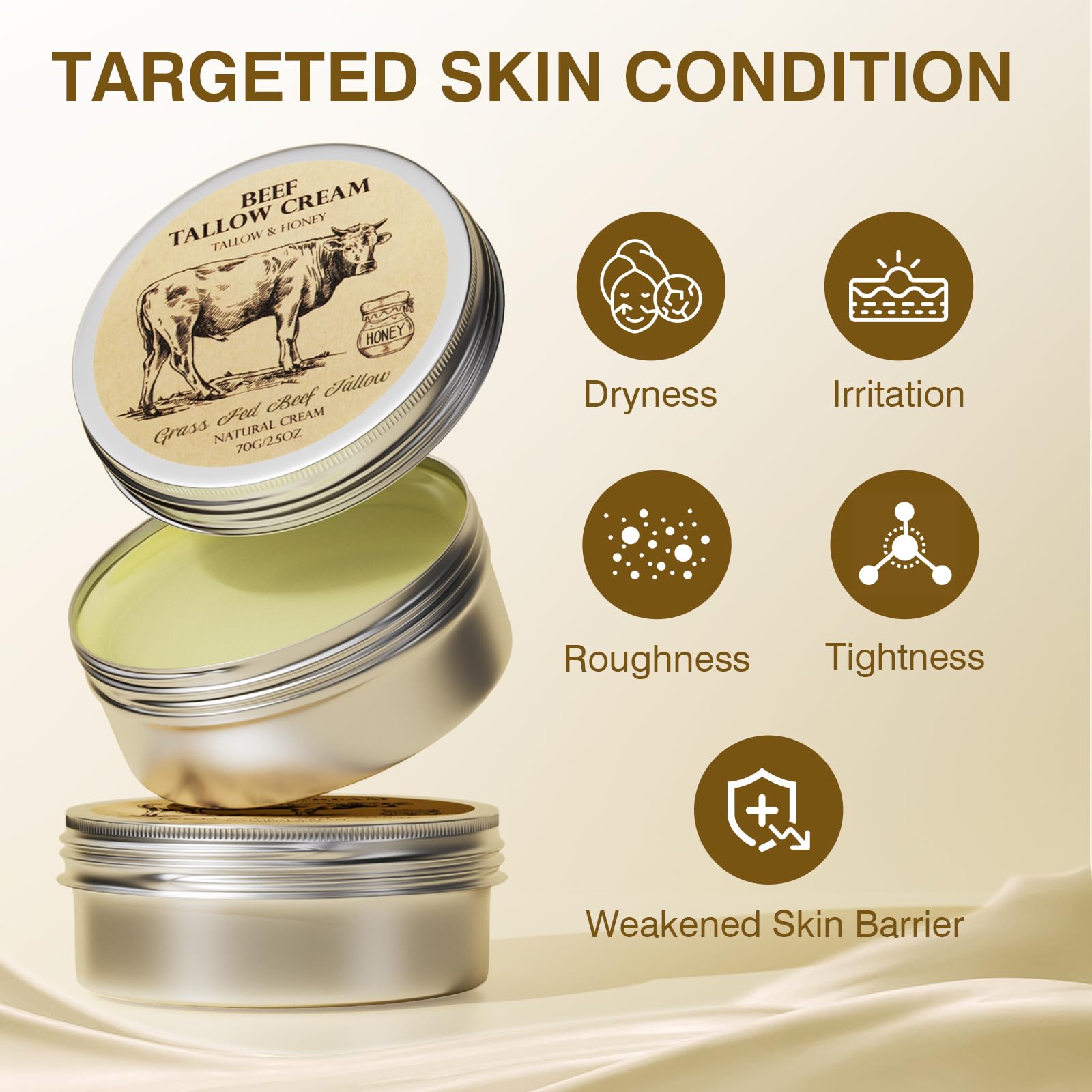 MROUVIK Beef Tallow for Skin, Tallow and Honey Balm,Tallow Face Moisturizer, Natural Grass-Fed Beef Tallow Balm with Raw Honey Moisturizing Cream for Body Lotion Skin Care