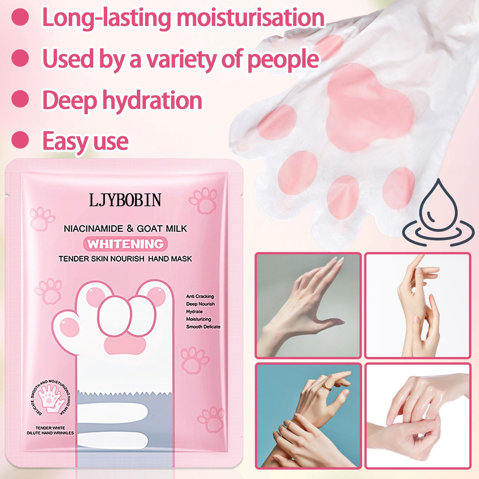 LJYBoBin 6PCS Hydrating Hand Mask Gifts Set,Intensive Cute Hand Masks for Dry Cracked Hands,Gentle Long Lasting Hand Masks Moisturizing Gloves for Soft and Smooth Touch Hands