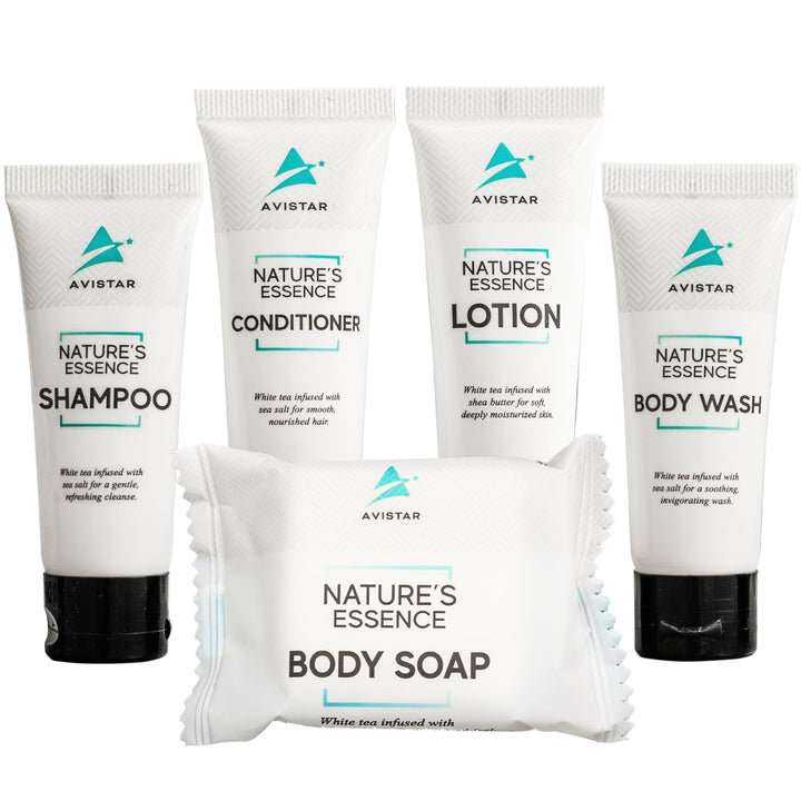 5 Piece Hotel Soap & Bulk Toiletries - Airbnb Essentials for Hosts & Guests - Hotel Shampoo & Conditioner Supplies for Guest, Hotel Toiletries Bulk Set, Mini Bulk Travel Sixe Toiletires, Air BnB