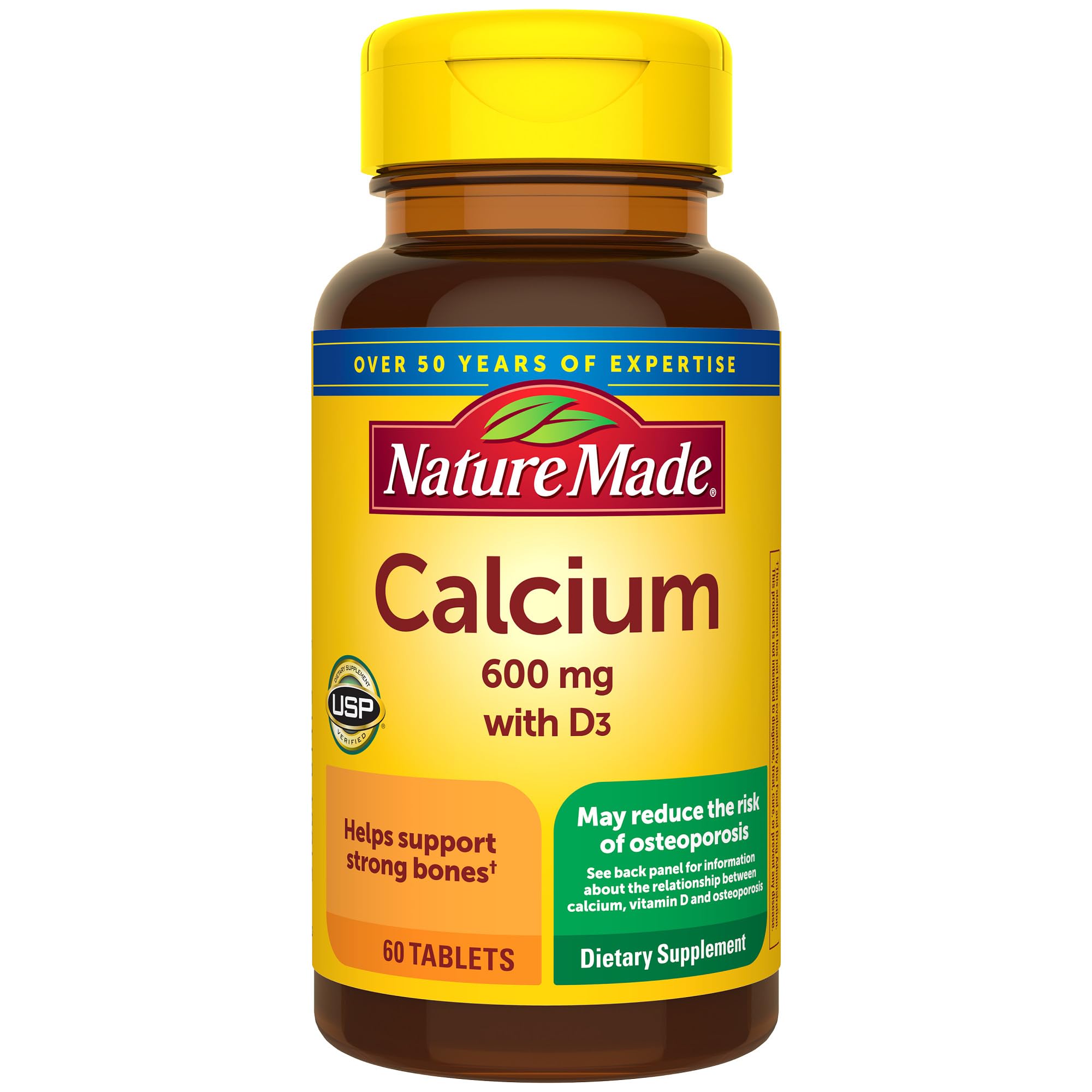 Nature Made Calcium 600 mg with Vitamin D3, Dietary Supplement for Bone Support, 60 Tablets
