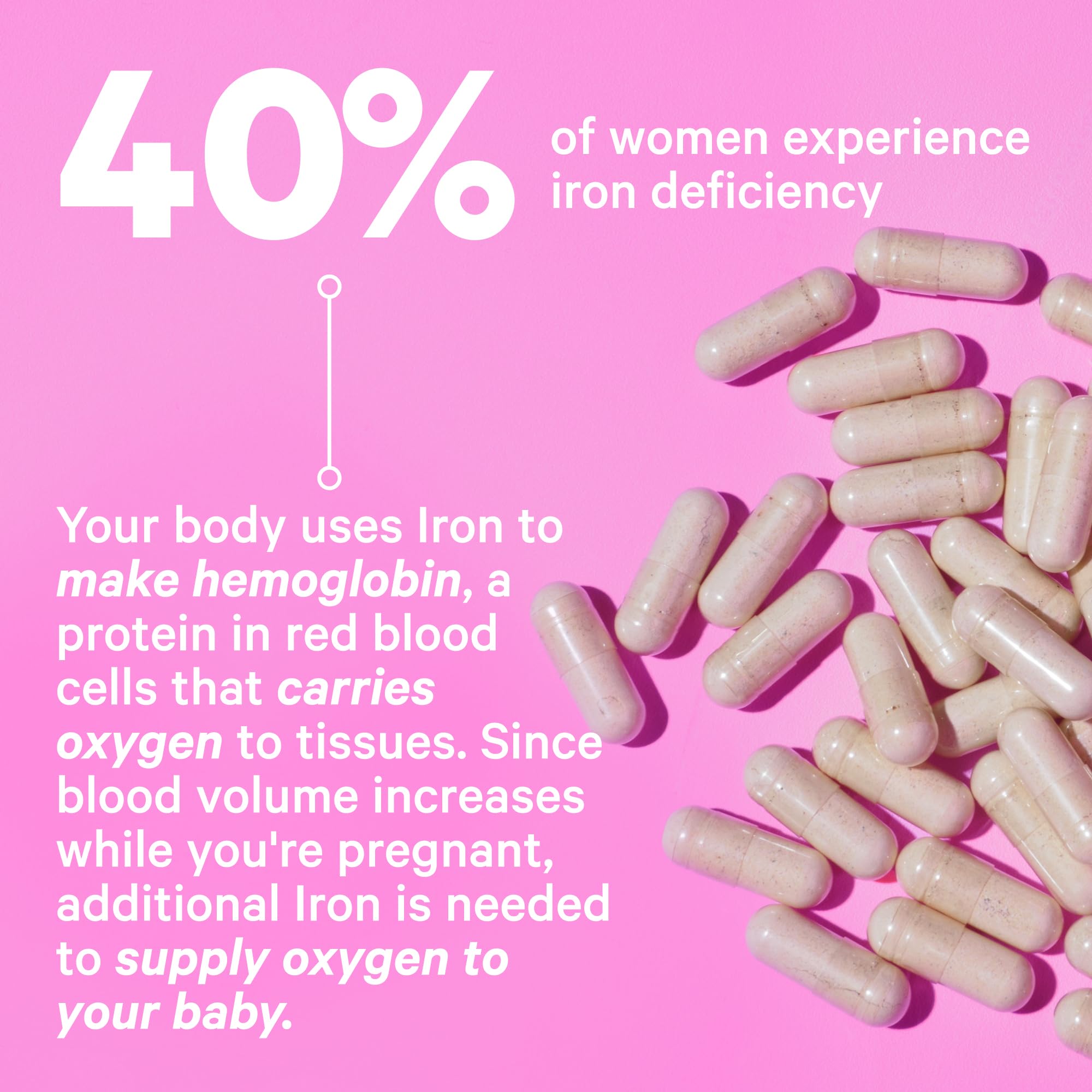 Pink Stork Prenatal Iron Supplement for Women - 18 mg Non-Constipating Iron & Vitamin C for Pregnancy, Postpartum, & Breastfeeding - Focus, Fatigue, & Blood Cell Production - 4 Month Supply