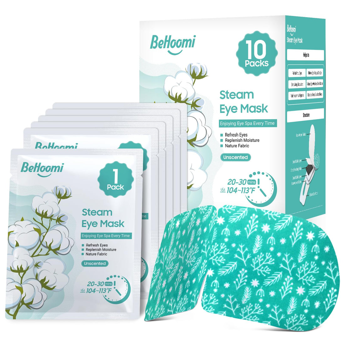 BeHoomi Steam Eye Mask, 10 Packs Heated Eye Mask, Self Heating Disposable SPA Warm Compress for Eyes Sleep Mask, Soothing Moist Heat Eye Masks, Travel Essentials & Relaxation Gifts (Unscented)